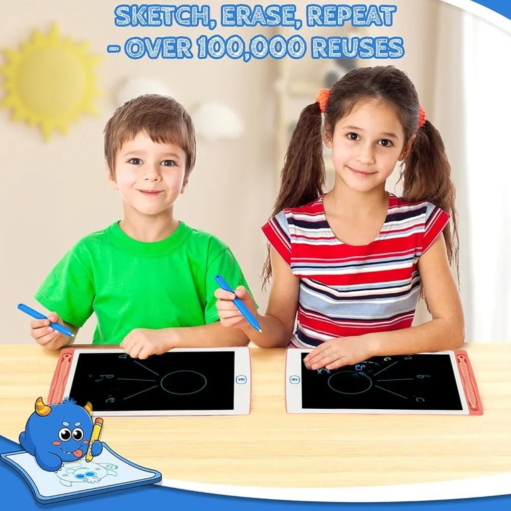 تخته طراحی ال سی دی AMERTEER، تبلت نوشتاری 8.5 اینچی برای کودکان با پاک کردن با یک کلیک و قفل صفحه، تخته طراحی قابل استفاده مجدد، اسباب بازی آموزشی برای کودکان نوپا، تخته نوشتن مسافرتی برای کودکان 3-8 ساله (صورتی)