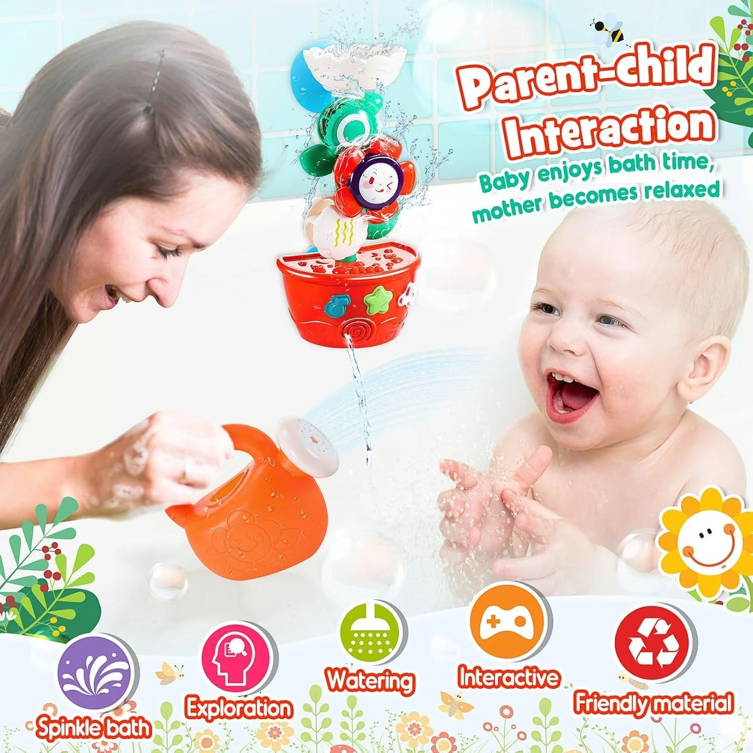 اسباب بازی حمام کودک AMERTEER برای کودکان 1-3 ساله | اسباب بازی های آب پاش شناور وان حمام با فنجان و حیوانات | اسباب بازی های آب حسی برای پسران و دختران | هدیه ای ایده آل برای سرگرمی در زمان حمام