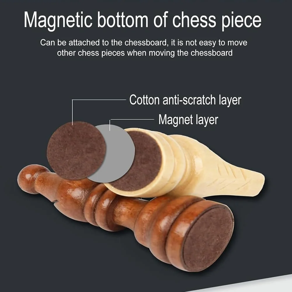 صفحه شطرنج چوبی AMERTEER | صفحه شطرنج مغناطیسی 39 سانتی متری | صفحه بازی تاشو قابل حمل برای بزرگسالان و کودکان به همراه مهره های شطرنج نمدی دست ساز - فضای داخلی نمدی - نگهدارنده مهره