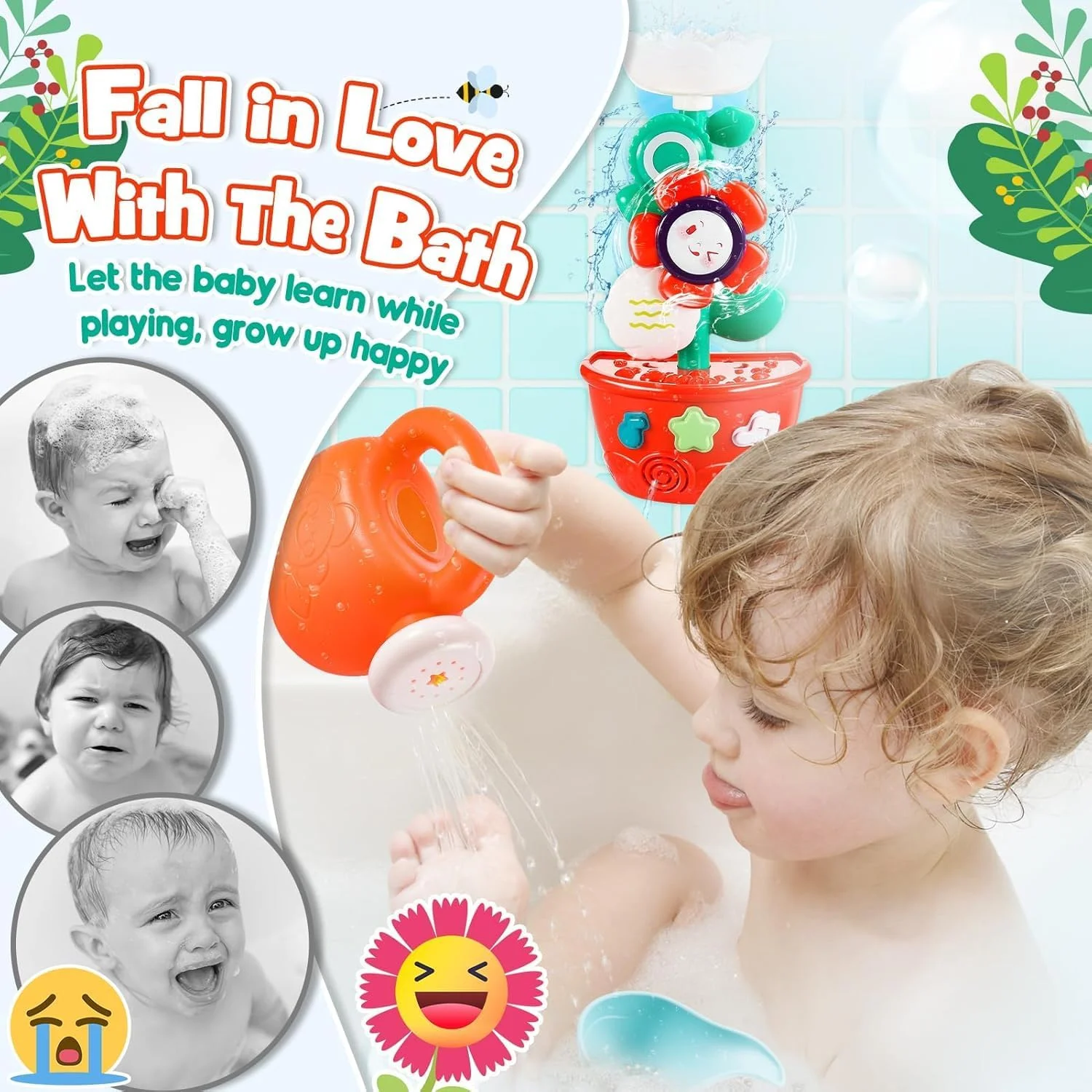 اسباب بازی حمام کودک AMERTEER برای کودکان 1-3 ساله | اسباب بازی های آب پاش شناور وان حمام با فنجان و حیوانات | اسباب بازی های آب حسی برای پسران و دختران | هدیه ای ایده آل برای سرگرمی در زمان حمام