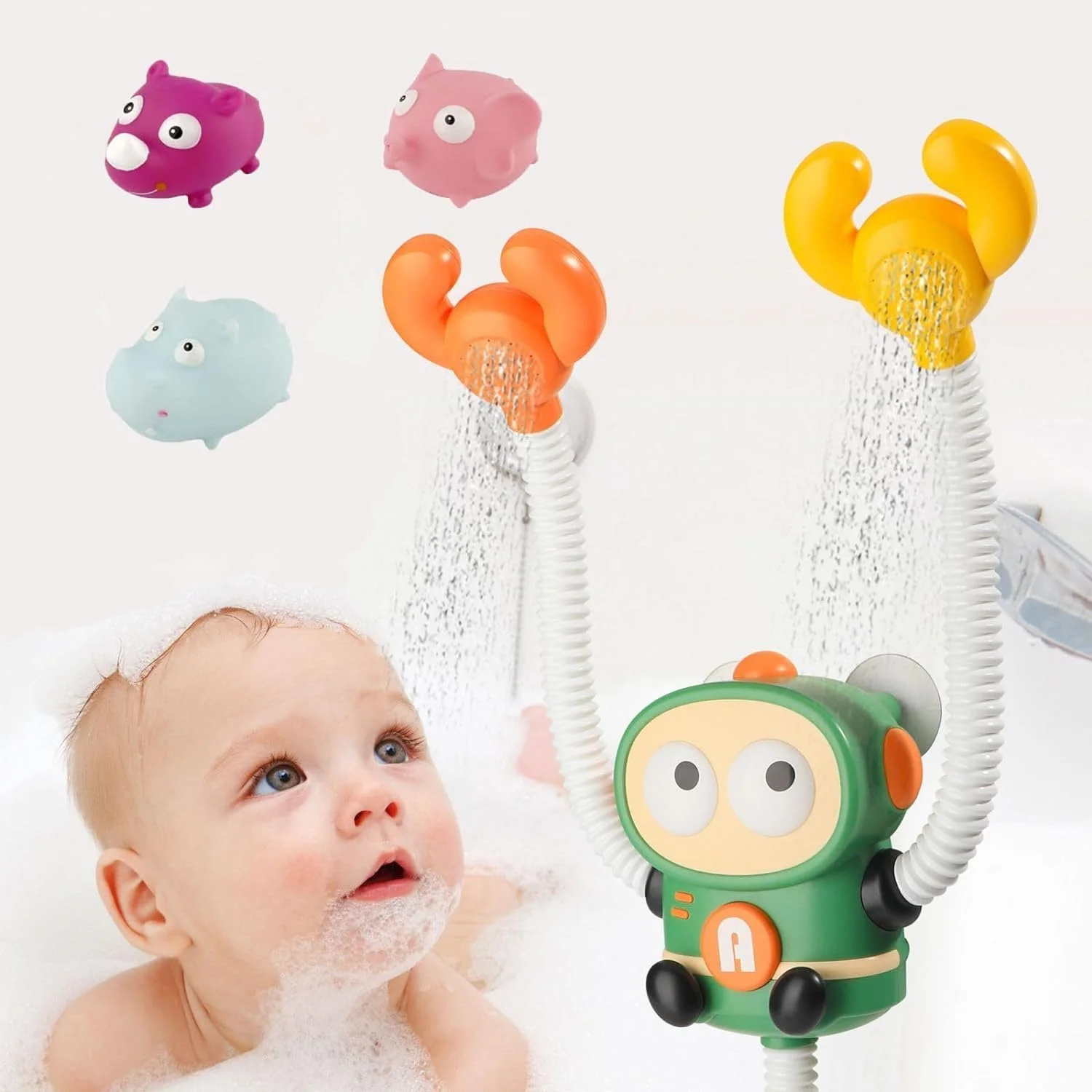 اسباب بازی حمام AMERTEER برای کودکان نوپا، ربات آبپاش تعاملی، ست بازی حمام کودک با اسباب بازی های شناور حیوانات، سرگرمی آموزشی برای زمان حمام کودکان - ایمن، بادوام، بدون BPA، ایده آل برای هدیه و استفاده روزانه