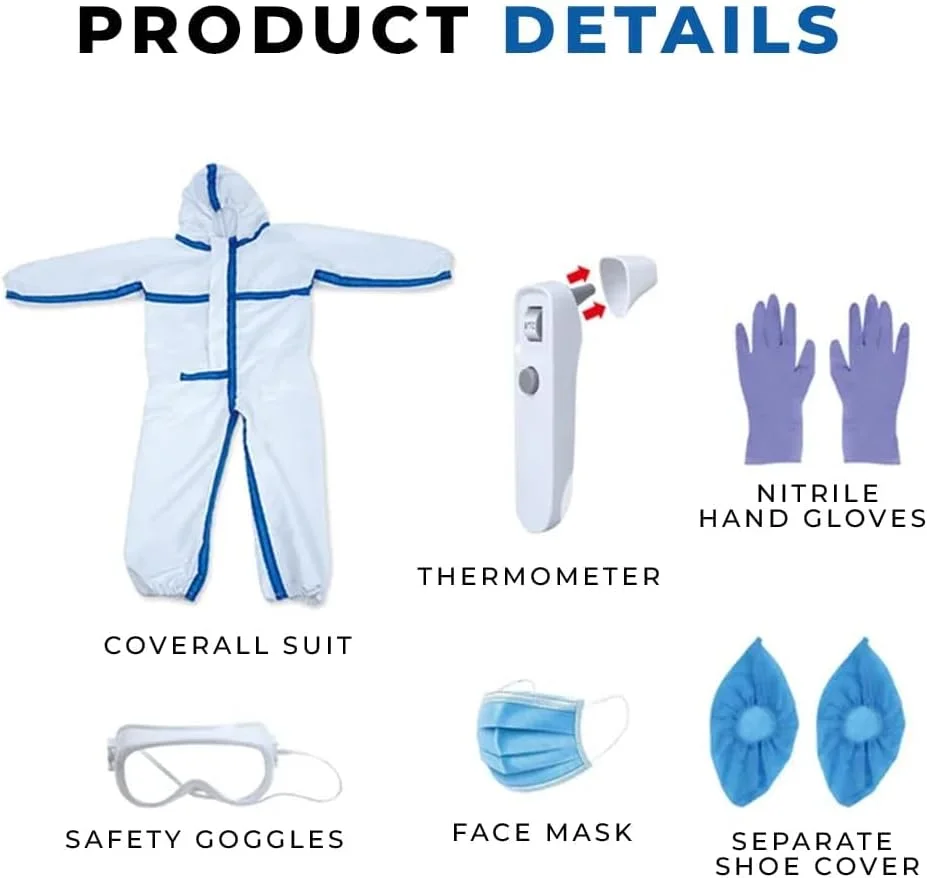 ست لباس دکتر کودکانه AMERTEER، لباس محافظ یکسره هواپیمایی، دستکش، عینک، ماسک صورت، روکش کفش و دماسنج - کیت نقش آفرینی PPE برای پسران و دختران، لباس رویداد مدرسه
