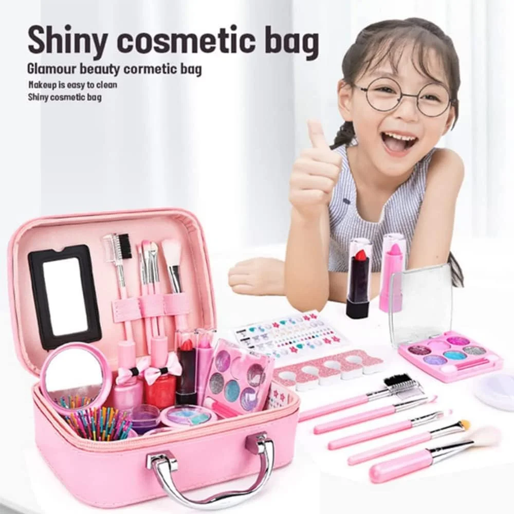 ست لوازم آرایشی کودکان AMERTEER - ست واقعی و قابل شستشو برای دختران | ست ایمن و غیر سمی برای دختران با کیف حمل قابل حمل | ست زیبایی آرایشی برای بازی وانمودی هدیه تولد اسباب بازی برای 3-10 سال