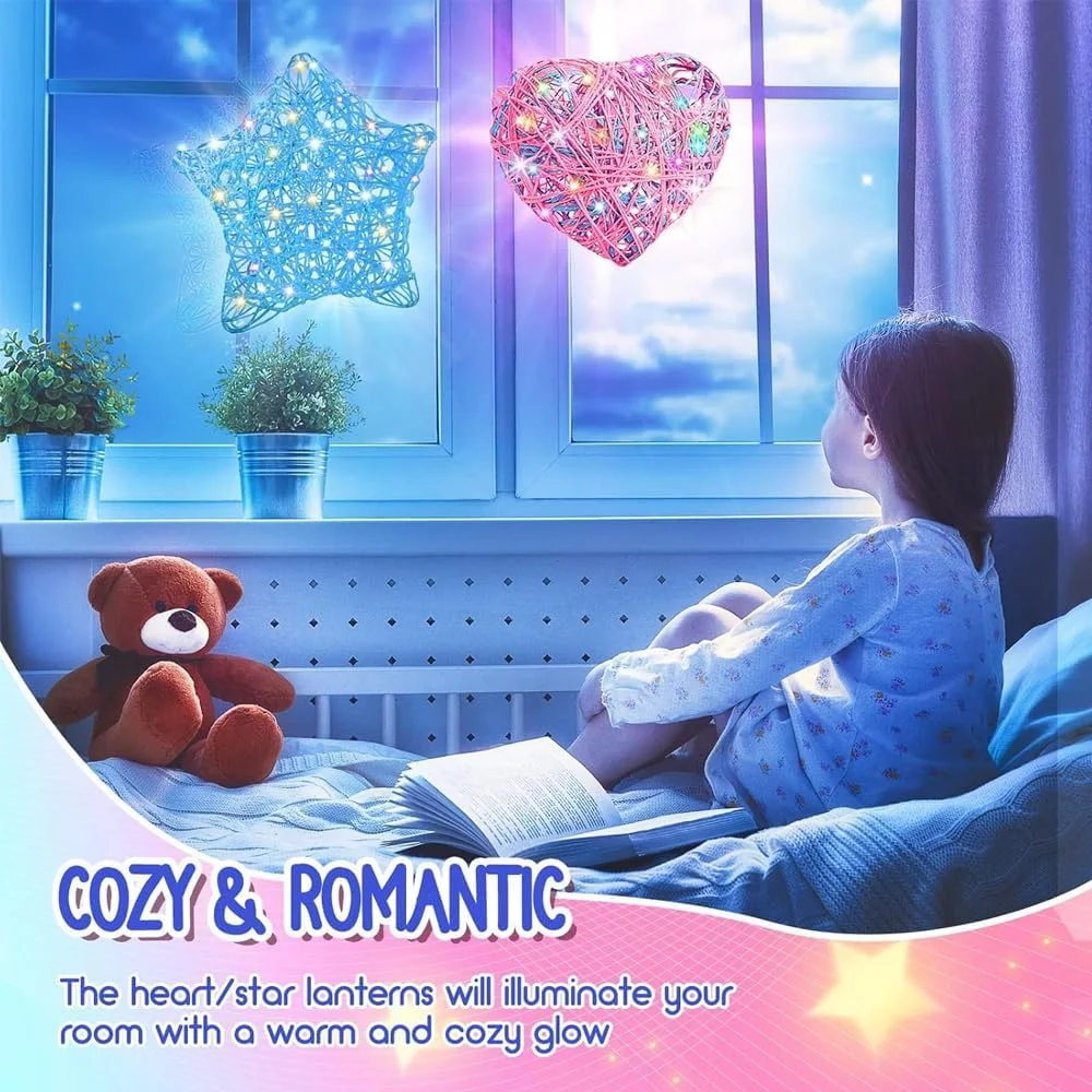 ست هنر ریسمانی سه بعدی AMERTEER برای کودکان | ست کاردستی فانوس DIY با چراغ های LED و منگوله | هدیه هنری برای دختران و پسران 7-12 ساله | اسباب بازی خلاقانه برای دکوراسیون منزل و تزئینات جشن