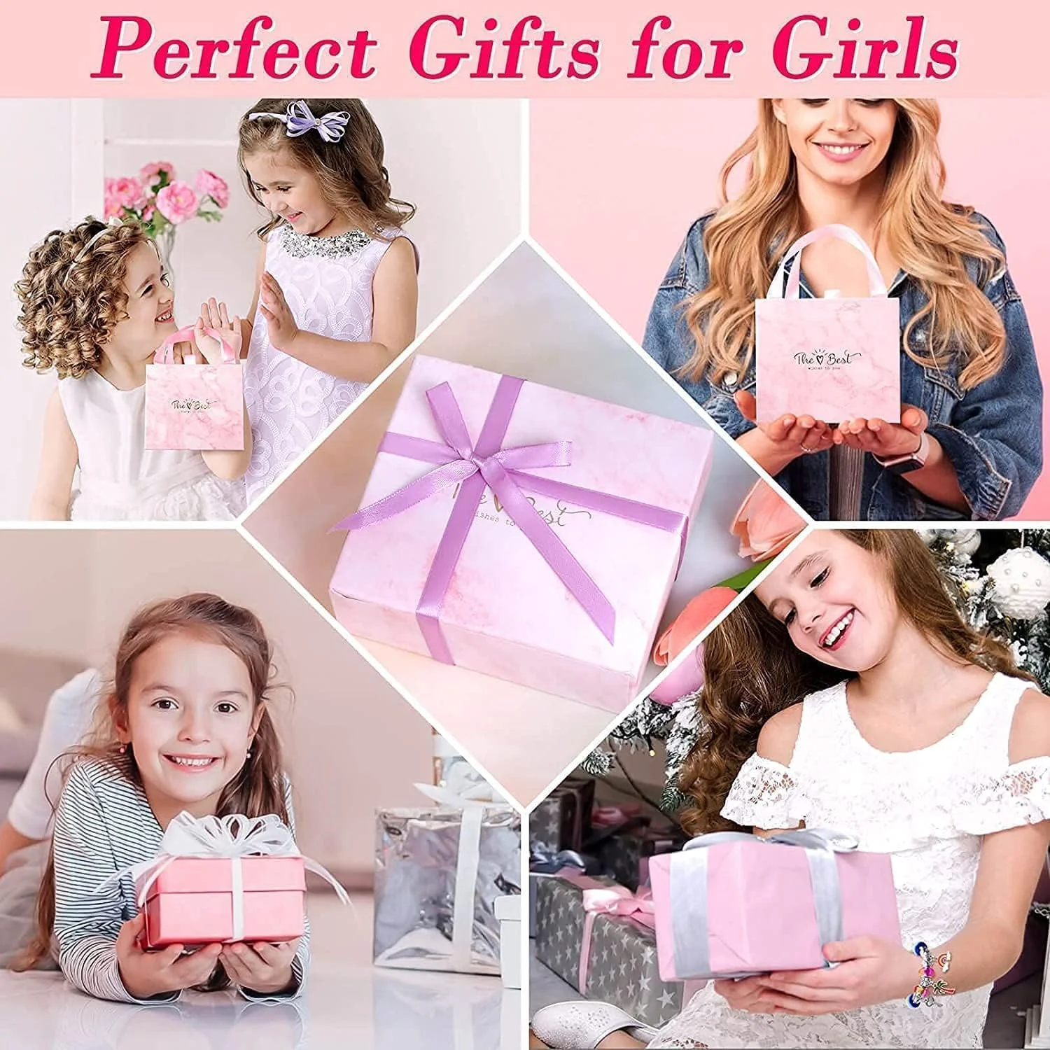 جعبه ساخت دستبند زیورآلات AMERTEER – مجموعه 63 تکه کاردستی جواهرات DIY برای دختران – ساخت دستبندهای سفارشی، هدیه برای کودکان و بزرگسالان، هدیه ایده آل برای دختران 8-12 ساله (صورتی)