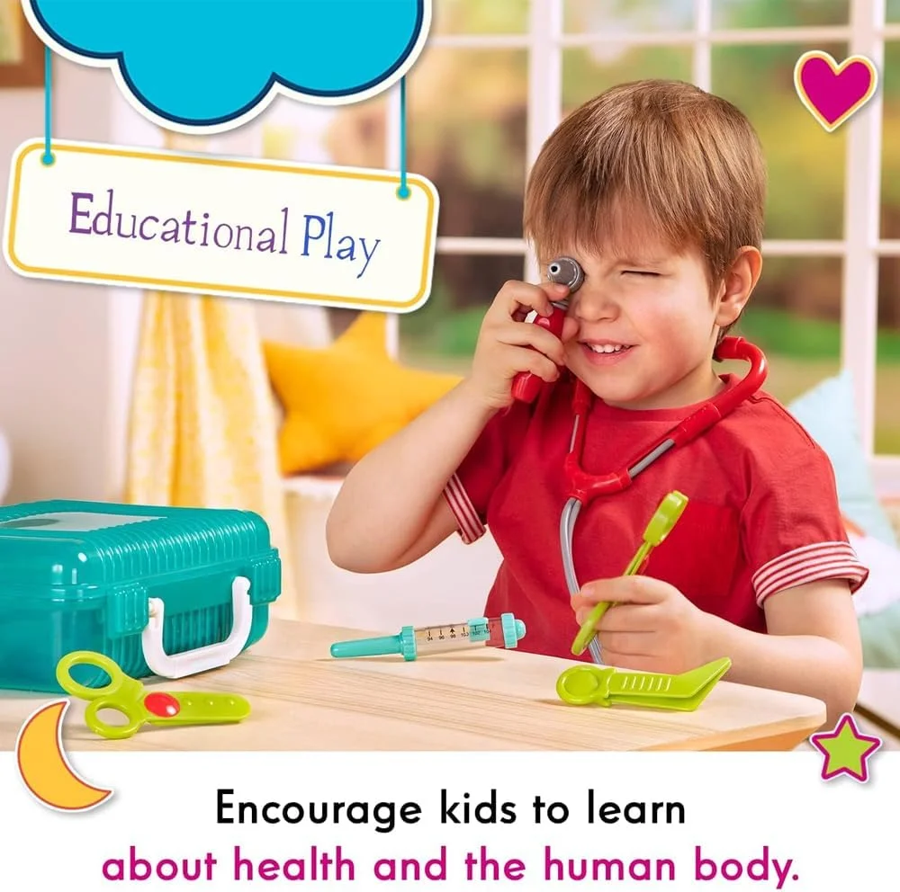 مجموعه دکتر قابل حمل AMERTEER - مجموعه بازی آموزشی 11 تکه با گوشی پزشکی، شبیه سازی پرستار و پزشک، مجموعه اسباب بازی نقش آفرینی چمدان کلینیک پزشکی قابل حمل برای پسران و دختران 3 سال به بالا