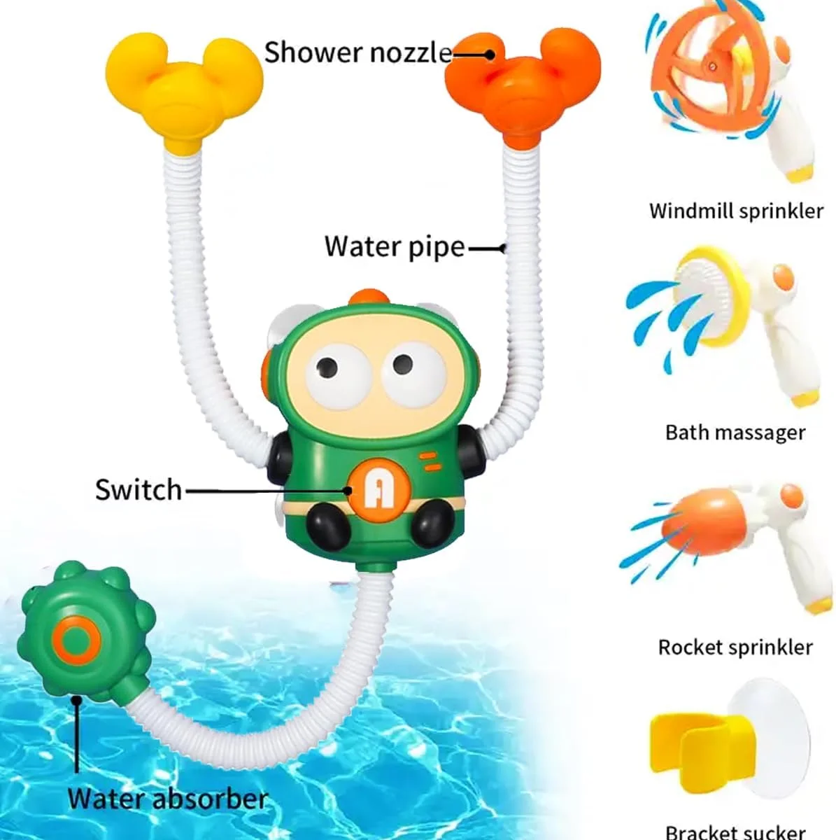 اسباب بازی حمام AMERTEER برای کودکان نوپا، ربات آبپاش تعاملی، ست بازی حمام کودک با اسباب بازی های شناور حیوانات، سرگرمی آموزشی برای زمان حمام کودکان - ایمن، بادوام، بدون BPA، ایده آل برای هدیه و استفاده روزانه