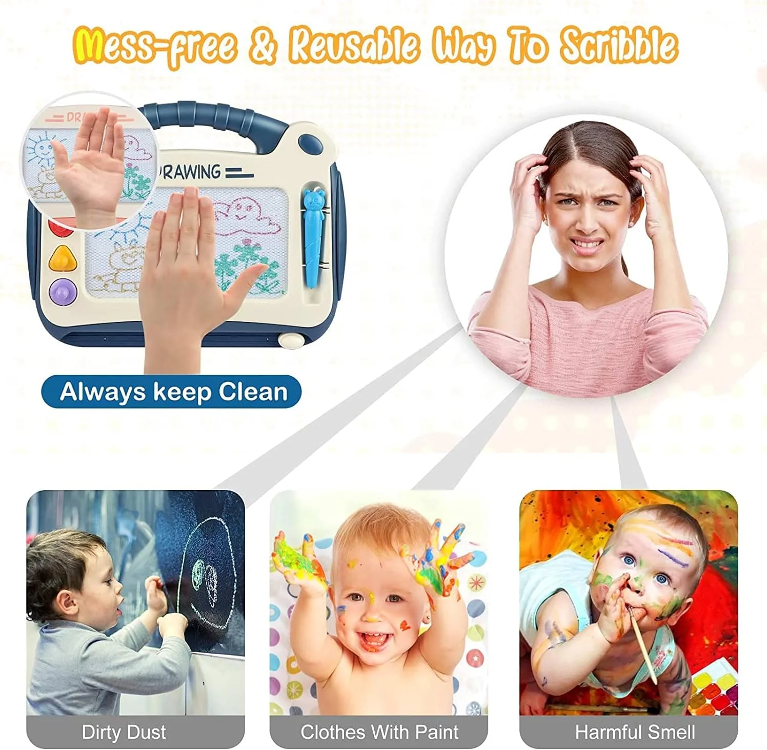 تخته نقاشی مغناطیسی کودک مومو بیر، اسباب بازی آموزشی برای کودکان 1-2 ساله، مناسب هدیه تولد (آبی)