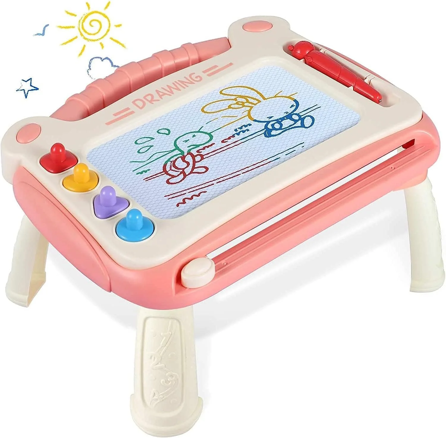 تخته نقاشی مغناطیسی کودک مومو بیر، اسباب بازی آموزشی برای کودکان 1 تا 2 ساله (صورتی)