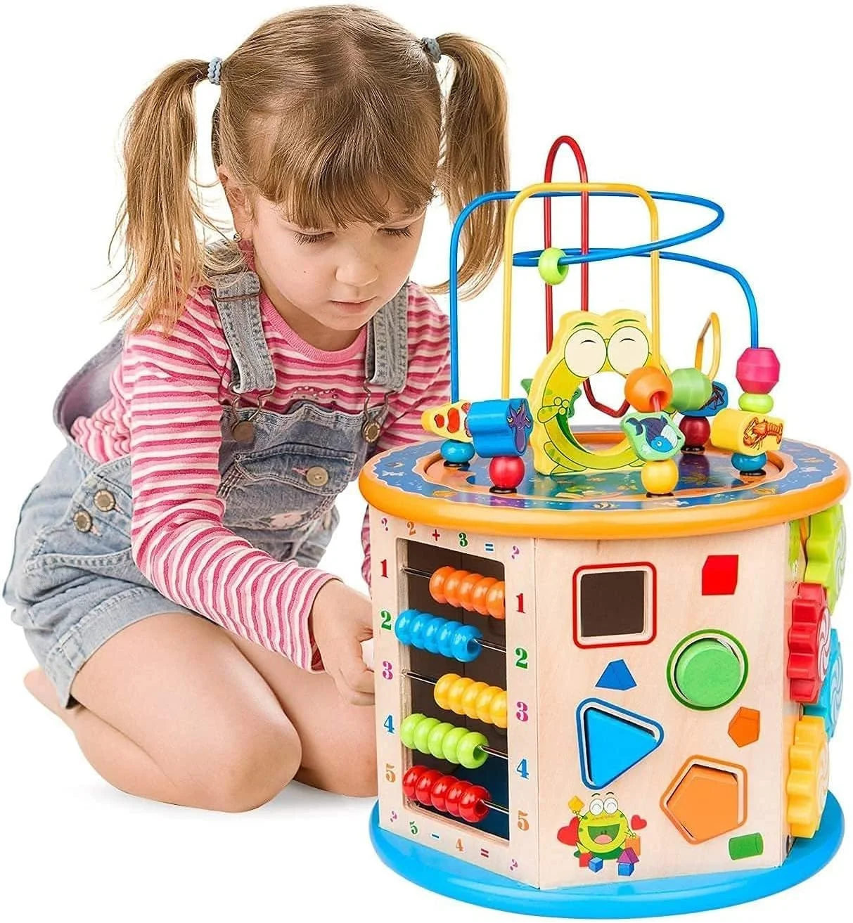 مکعب فعالیت آموزشی زودهنگام کودک، اسباب بازی چوبی چند منظوره آموزشی شامل تشخیص رنگ و مرتب کننده اشکال برای کودکان نوپا 1 ساله پسر و دختر (YDL-001)