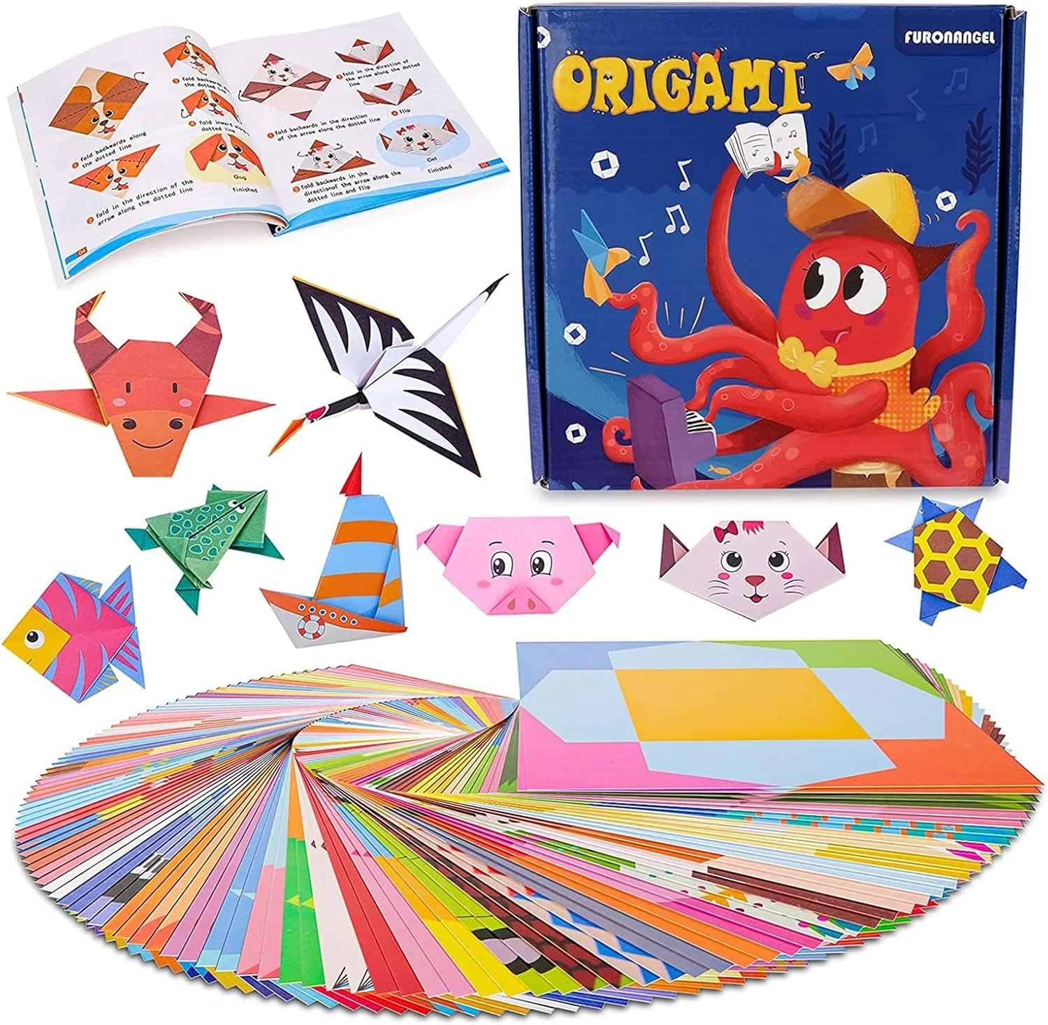 کاغذ اوریگامی طرح دار Mumoo Bear برای کودکان، 108 برگه کاغذ تاشو رنگارنگ و زنده، 54 الگو به همراه کتابچه راهنما برای دختران و پسران 5 تا 12 سال، هدیه تولد، کلاس هنر، اسباب بازی آموزشی