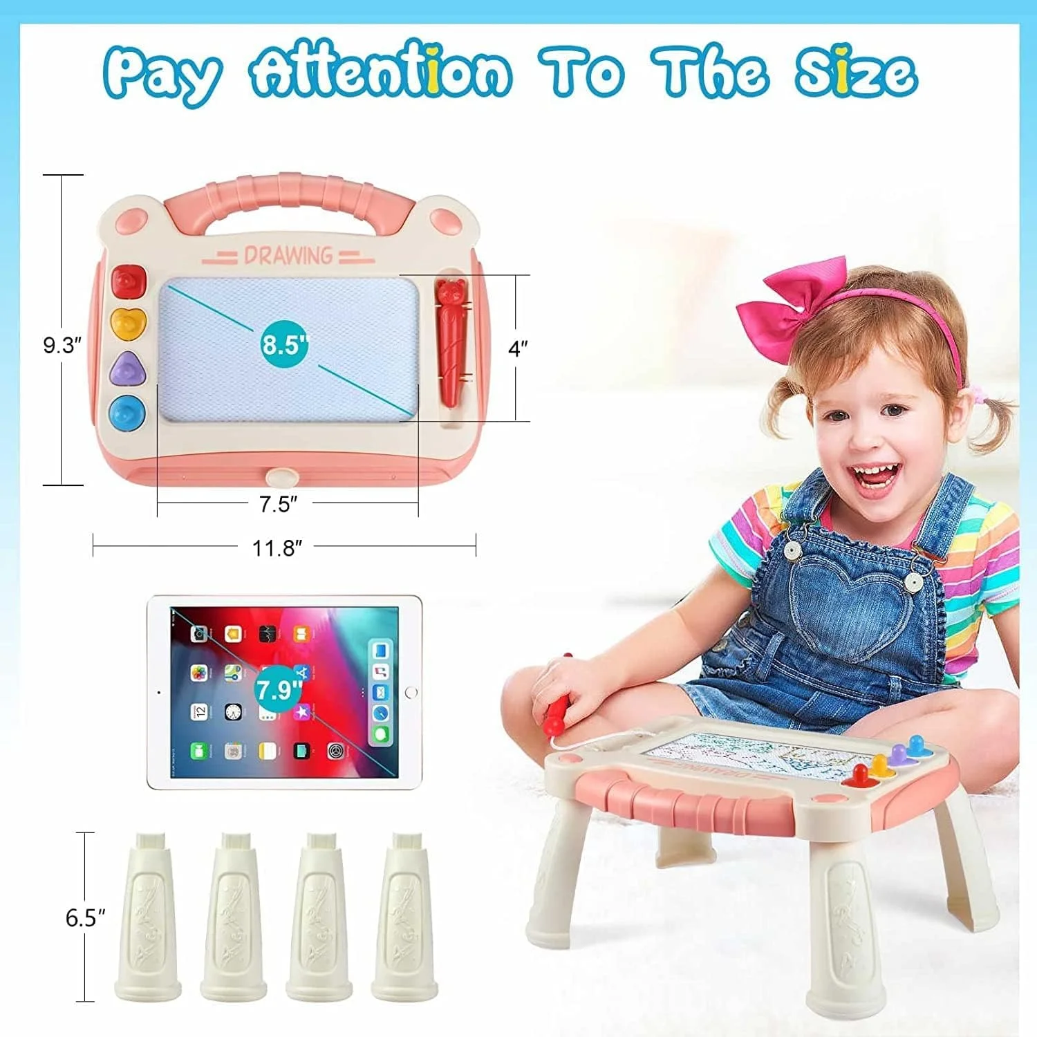 تخته نقاشی مغناطیسی کودک مومو بیر، اسباب بازی آموزشی برای کودکان 1 تا 2 ساله (صورتی)