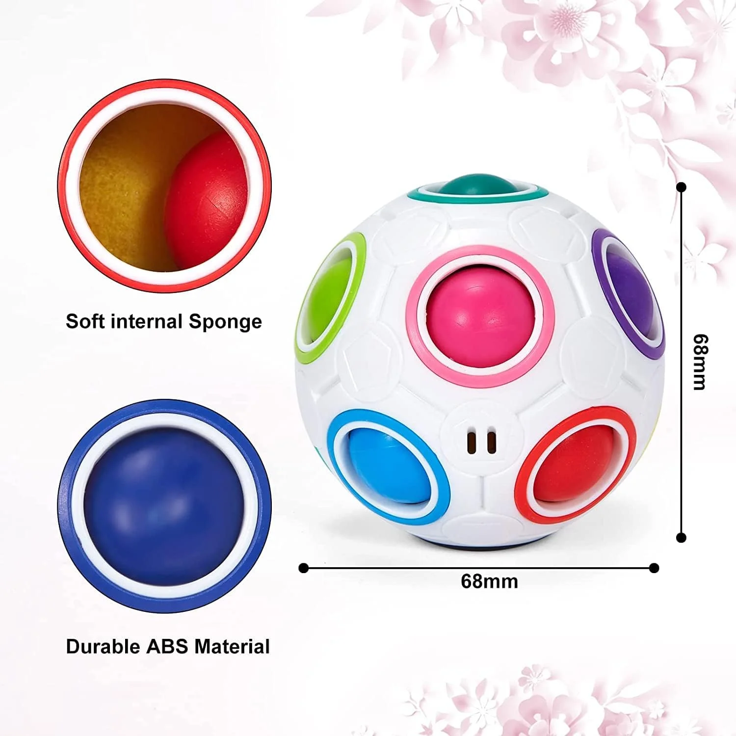 توپ رنگین کمانی جادویی مامو بیر، توپ پازل مکعب سرعتی، اسباب بازی آموزشی فکری برای کودکان و بزرگسالان، سفید