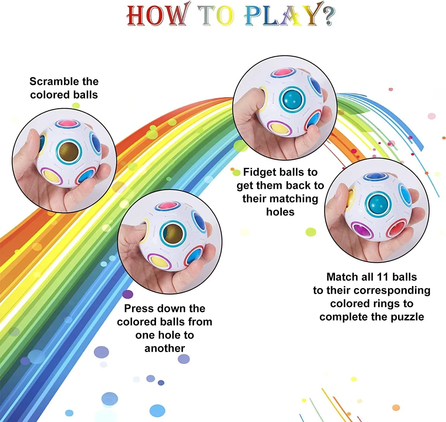 توپ رنگین کمانی جادویی مامو بیر، توپ پازل مکعب سرعتی، اسباب بازی آموزشی فکری برای کودکان و بزرگسالان، سفید