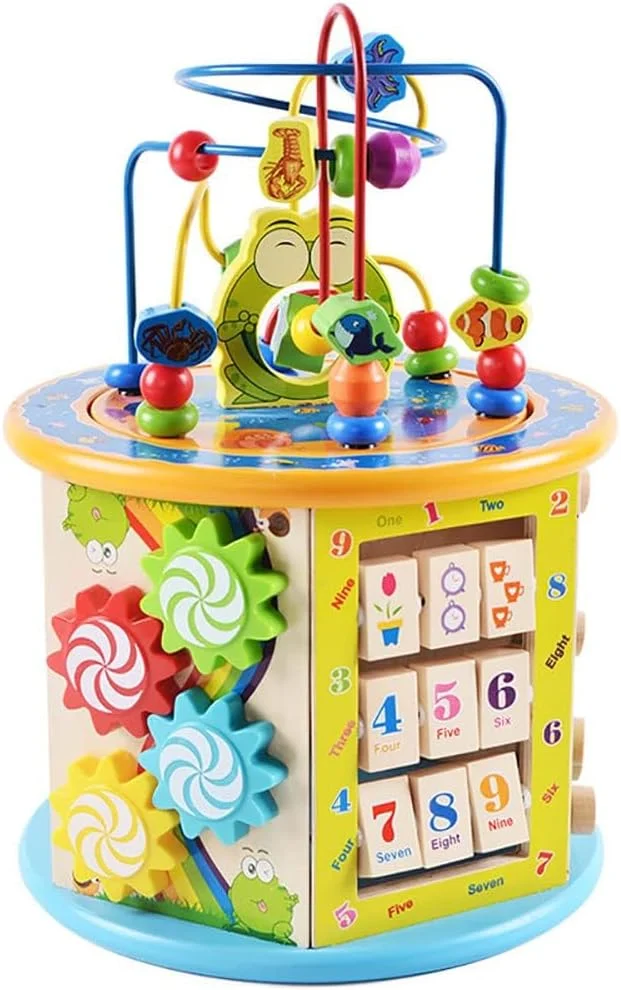 مکعب فعالیت آموزشی زودهنگام کودک، اسباب بازی چوبی چند منظوره آموزشی شامل تشخیص رنگ و مرتب کننده اشکال برای کودکان نوپا 1 ساله پسر و دختر (YDL-001)