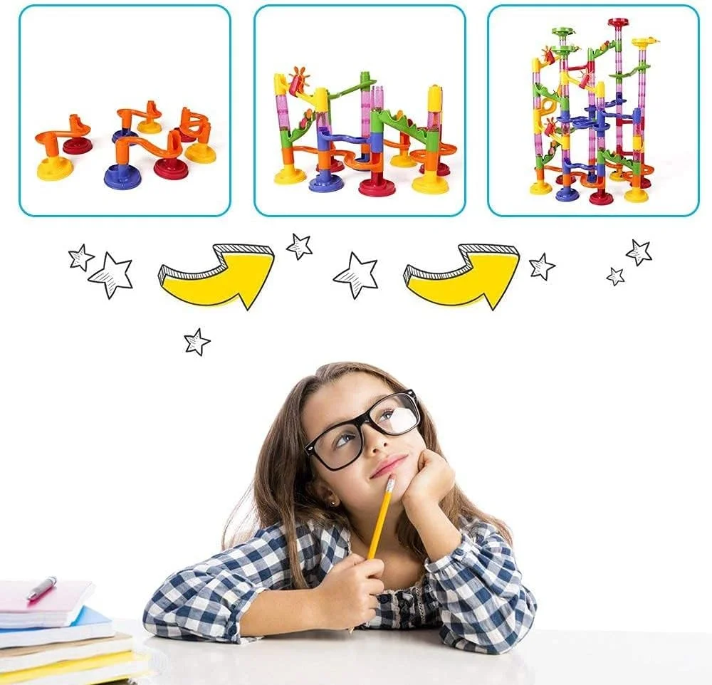 مجموعه پیست توپ بازی مومو بیر، 105 قطعه، اسباب بازی مسیر مسابقه، مجموعه بازی آموزشی استم برای کودکان پسر و دختر 3 سال به بالا