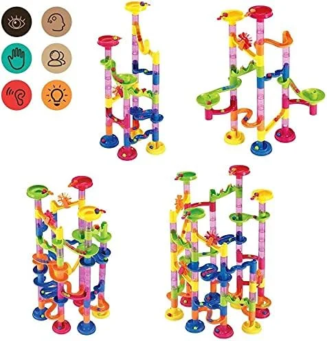 مجموعه پیست توپ بازی مومو بیر، 105 قطعه، اسباب بازی مسیر مسابقه، مجموعه بازی آموزشی استم برای کودکان پسر و دختر 3 سال به بالا