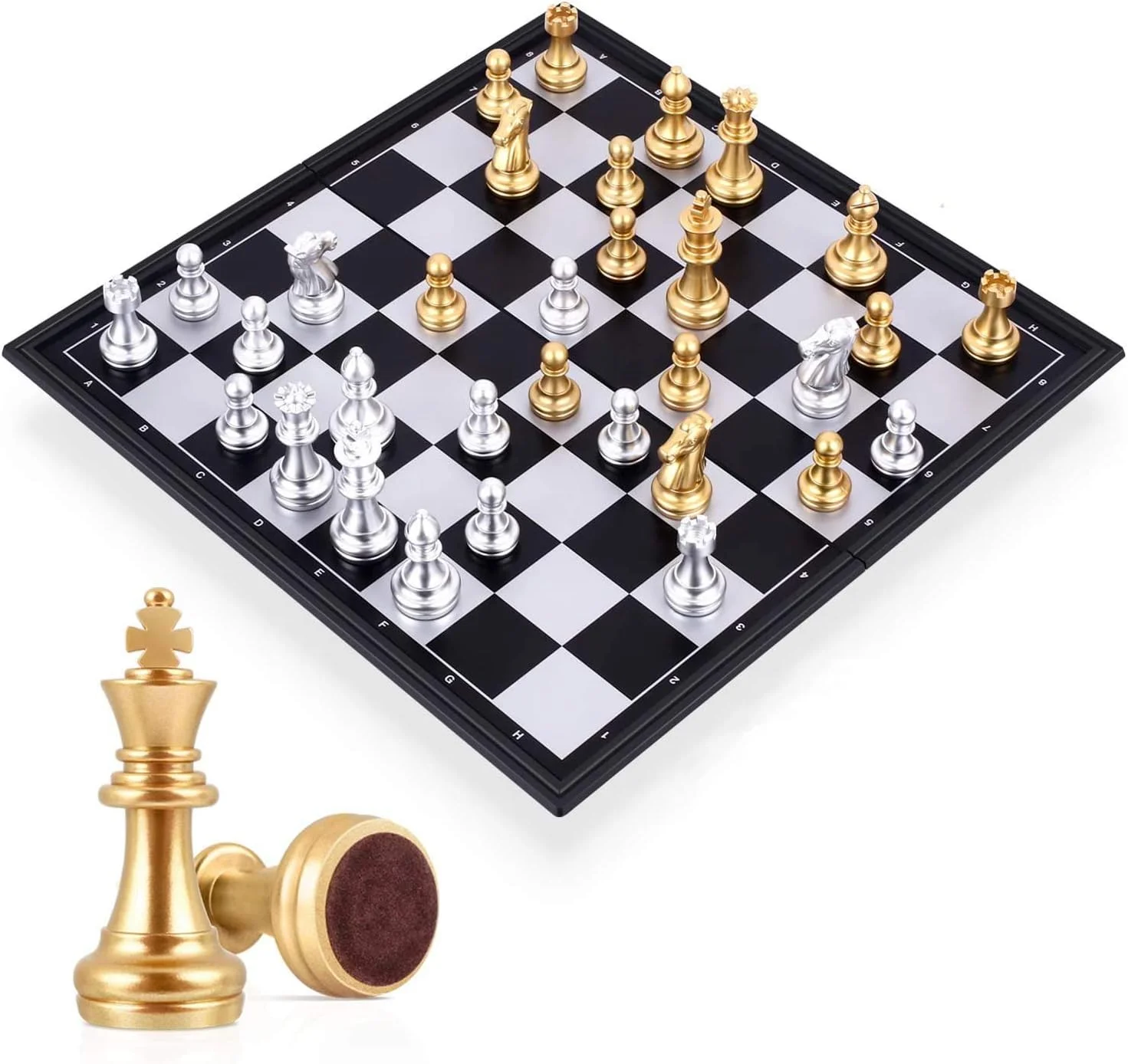 مجموعه بازی شطرنج مسافرتی خرس مومو - مهره های شطرنج مغناطیسی با صفحه تاشو و قابل حمل - اسباب بازی های آموزشی برای کودکان/بزرگسالان - مهره های شطرنج طلایی/نقره ای - هدیه بازی سنتی