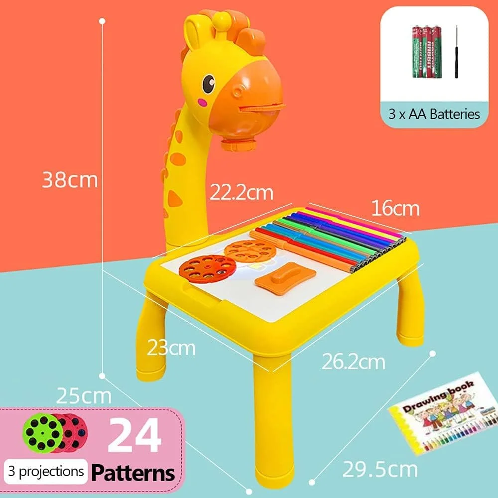 میز نقاشی پروژکتوری خرس مومو برای کودکان، تخته طراحی با عملکرد پخش نور، اسباب بازی های آموزشی کودکان (زرد)