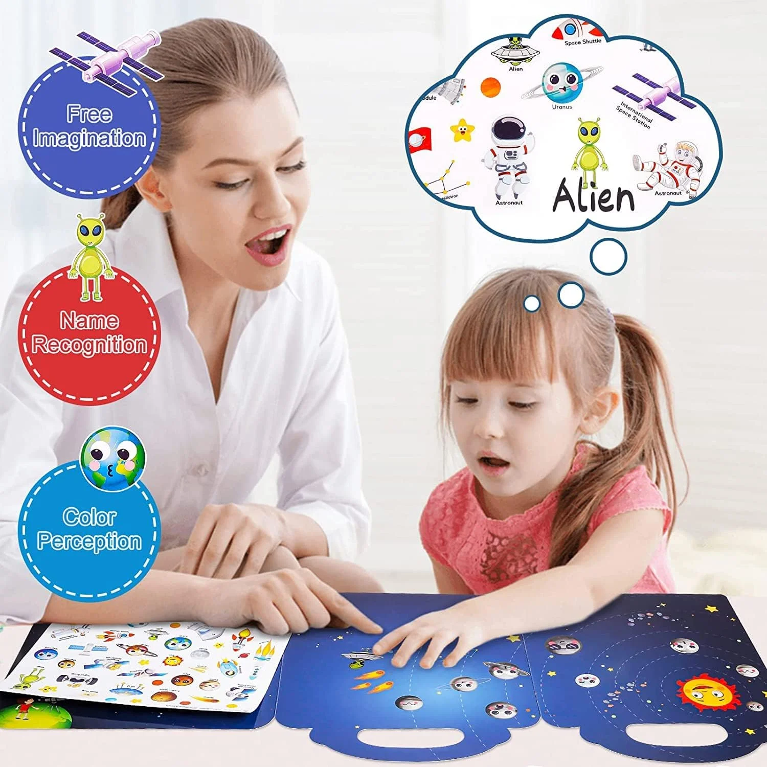 مجموعه کتاب استیکر قابل استفاده مجدد Mumoo Bear برای کودکان - بسته 4 عددی برای پسران و دختران 2، 3 و 4 ساله، کتاب استیکر سه بعدی حیوانات، وسایل نقلیه فضایی، دایناسور، اسباب بازی آموزشی، هدیه تولد