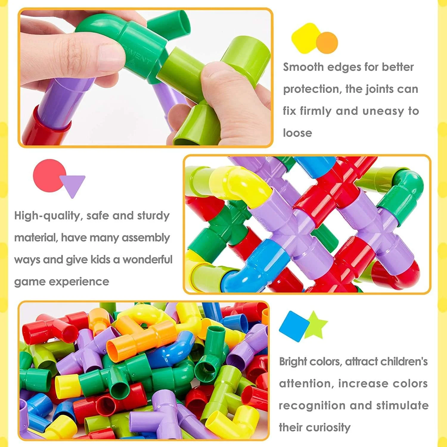 مومو بیر 72 قطعه بلوک ساختمانی لوله ای، اسباب بازی مونتاژ ماشین برای کودکان 3 سال به بالا