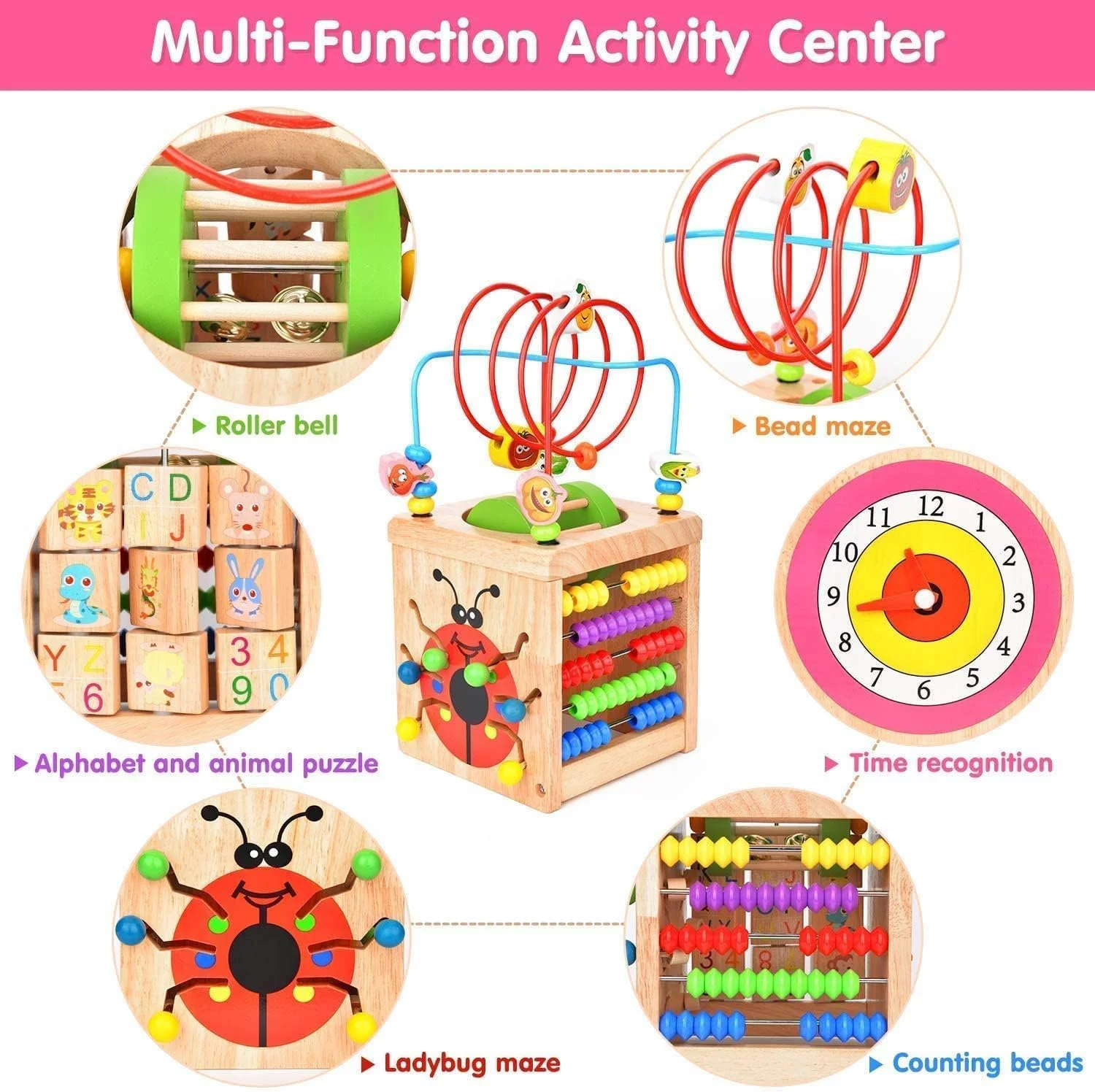 مکعب فعالیت آموزشی زودهنگام کودک، اسباب بازی چند منظوره چوبی یادگیری و آموزشی شامل تشخیص رنگ و مرتب کننده اشکال برای کودکان نوپا 1 ساله پسر و دختر (MT-001) مکعب فعالیت آموزشی زودهنگام کودک، اسباب بازی چند منظوره چوبی یادگیری و آموزشی شامل تشخیص رنگ و مرتب کننده اشکال برای کودکان نوپا 1 ساله پسر و دختر (MT-001)