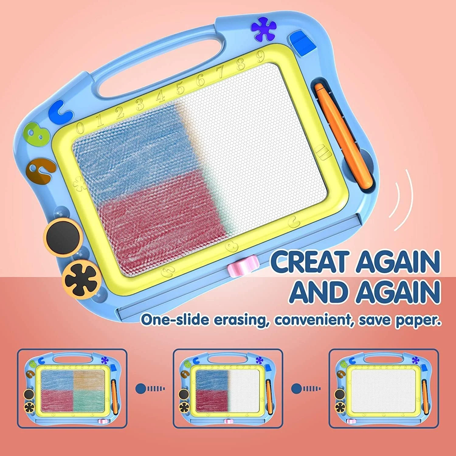 تخته طراحی مگنا MUMOO BEAR، هدیه برای پسران و دختران 3 و 4 ساله، اسباب بازی های پسرانه پد طراحی، هدیه تولد 3+، سایز مسافرتی کودک