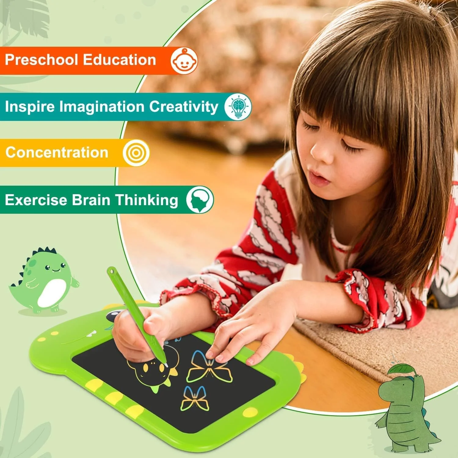 تبلت نوشتاری ال سی دی طرح دایناسور Mumoo Bear، تبلت نقاشی صفحه نمایش رنگی 8.5 اینچی، اسباب بازی های آموزشی برای کودکان 3، 4، 5، 6 و 7 ساله