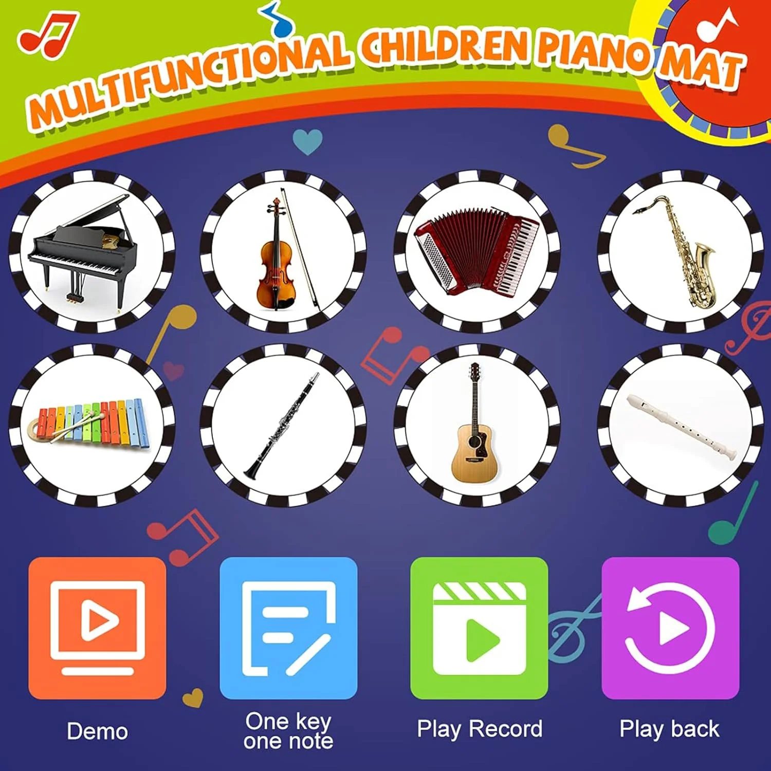 مات موزیکال کودک مومو بیر با 25 صدای موسیقی، اسباب بازی های موزیکال کودک، هدیه تولد برای آموزش اولیه برای دختران و پسران 1، 2 و 3 ساله، صفحه کلید پیانو تشک رقص لمسی برای کودکان نوپا