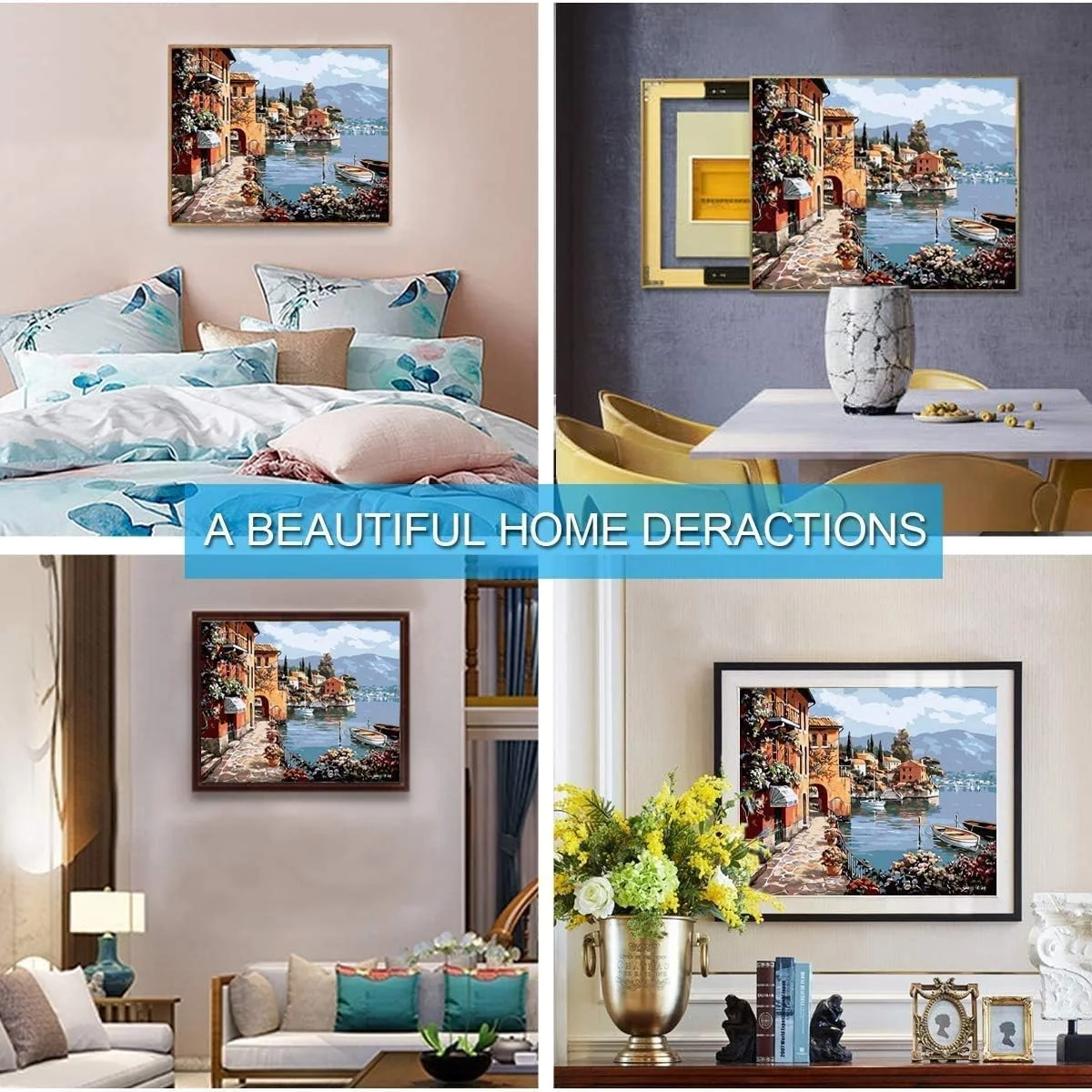 مومئو بر نقاشی با اعداد، کیت نقاشی رنگ روغن بوم برای کودکان و بزرگسالان، 40 در 50 سانتی متر، نقاشی با قلم مو، رنگدانه اکریلیک (منظره بندر)