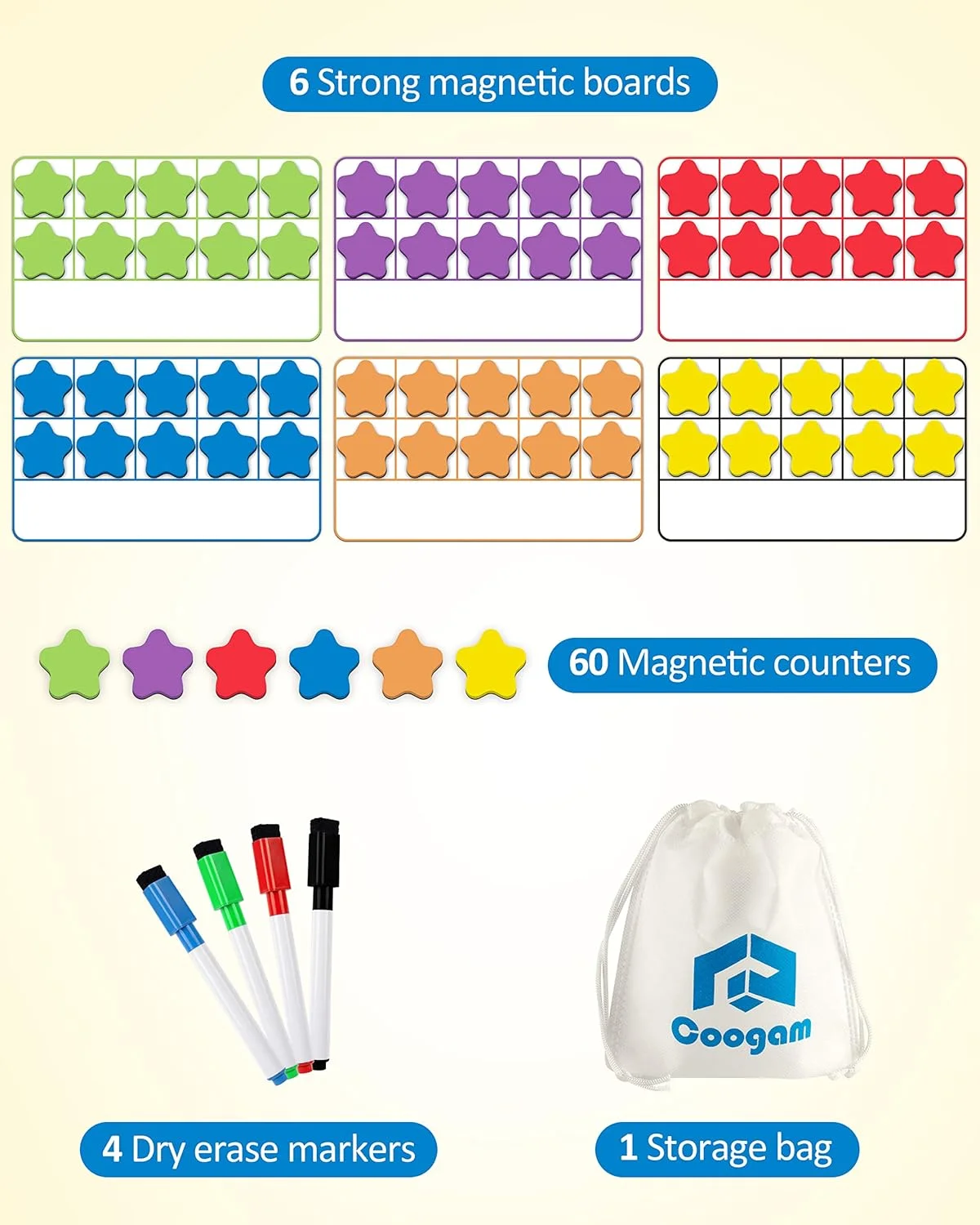 مجموعه ده تایی مغناطیسی کوگام، بازی های شمارش اعداد EVA، اسباب بازی آموزشی مونته سوری هدیه برای کودکان 3، 4 و 5 ساله در کلاس درس مهد کودک