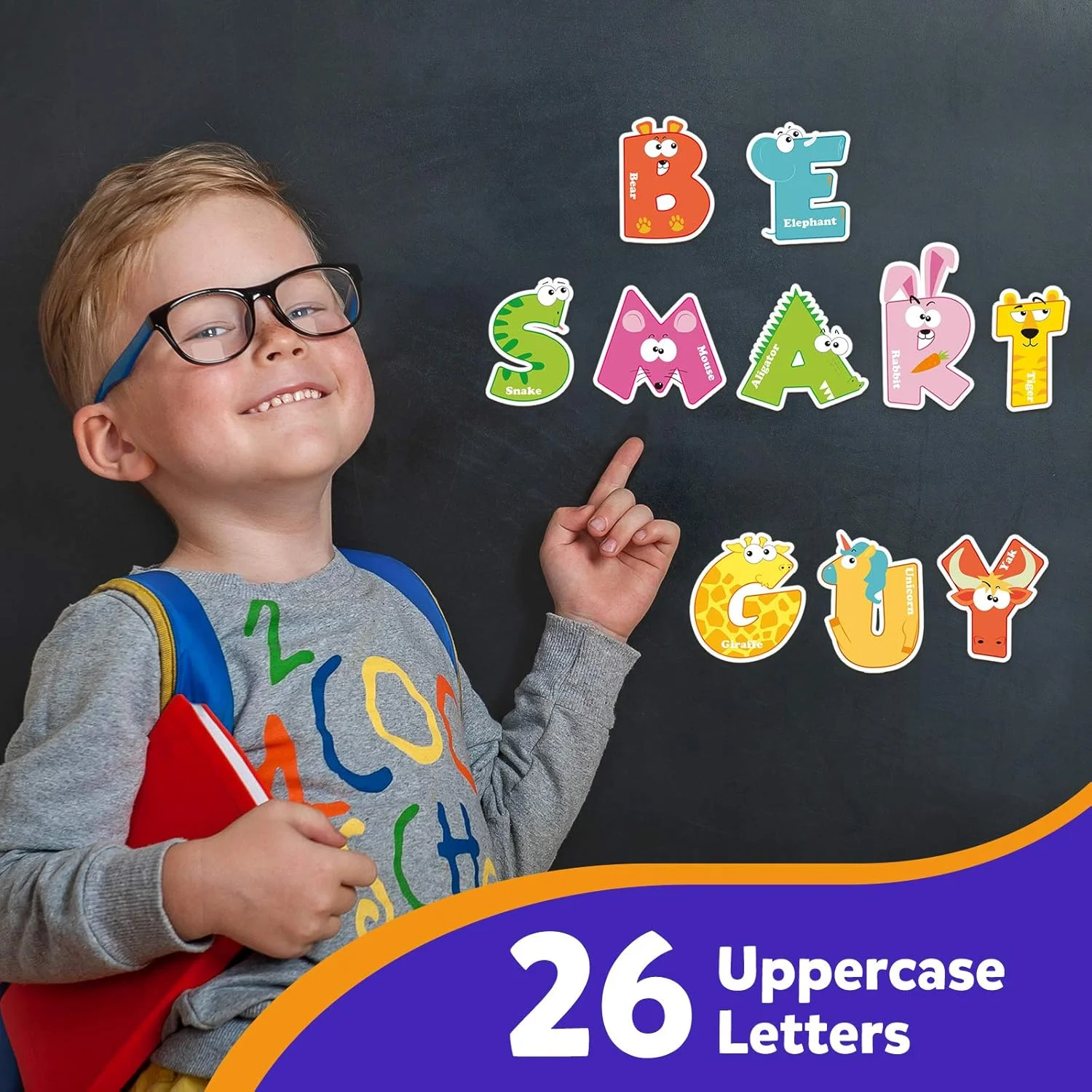 کوگام حروف الفبای مغناطیسی 26 عددی، حروف بزرگ الفبا با طرح حیوانات رنگارنگ، آهنربای یخچالی بزرگ، مجموعه اسباب بازی آموزشی برای یادگیری املا مناسب کودکان 3، 4 و 5 ساله