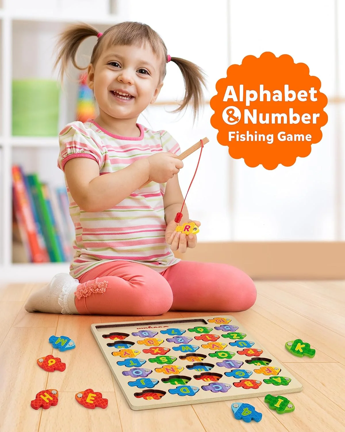 بازی ماهیگیری اعداد و حروف الفبای مغناطیسی Coogam، پازل تطبیق رنگ اعداد حروف ABC چوبی، اسباب بازی آموزشی مونته سوری حرکتی ظریف برای کودکان نوپا 3، 4 و 5 ساله