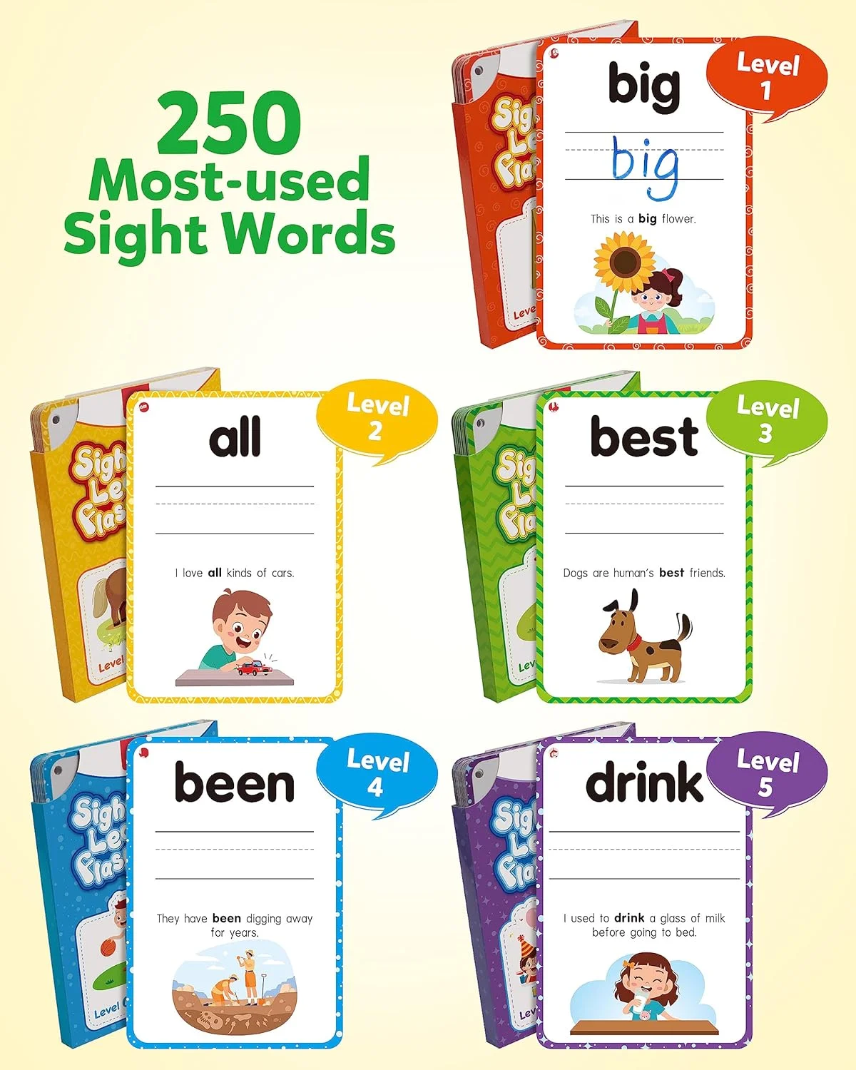 فلش کارت های آموزشی لغات دیداری کودکان کوگام، 250 کارت بازی لغات دالچ، اسباب بازی مونته سوری برای آمادگی، پیش دبستانی، کودکان 3، 4 و 5 ساله