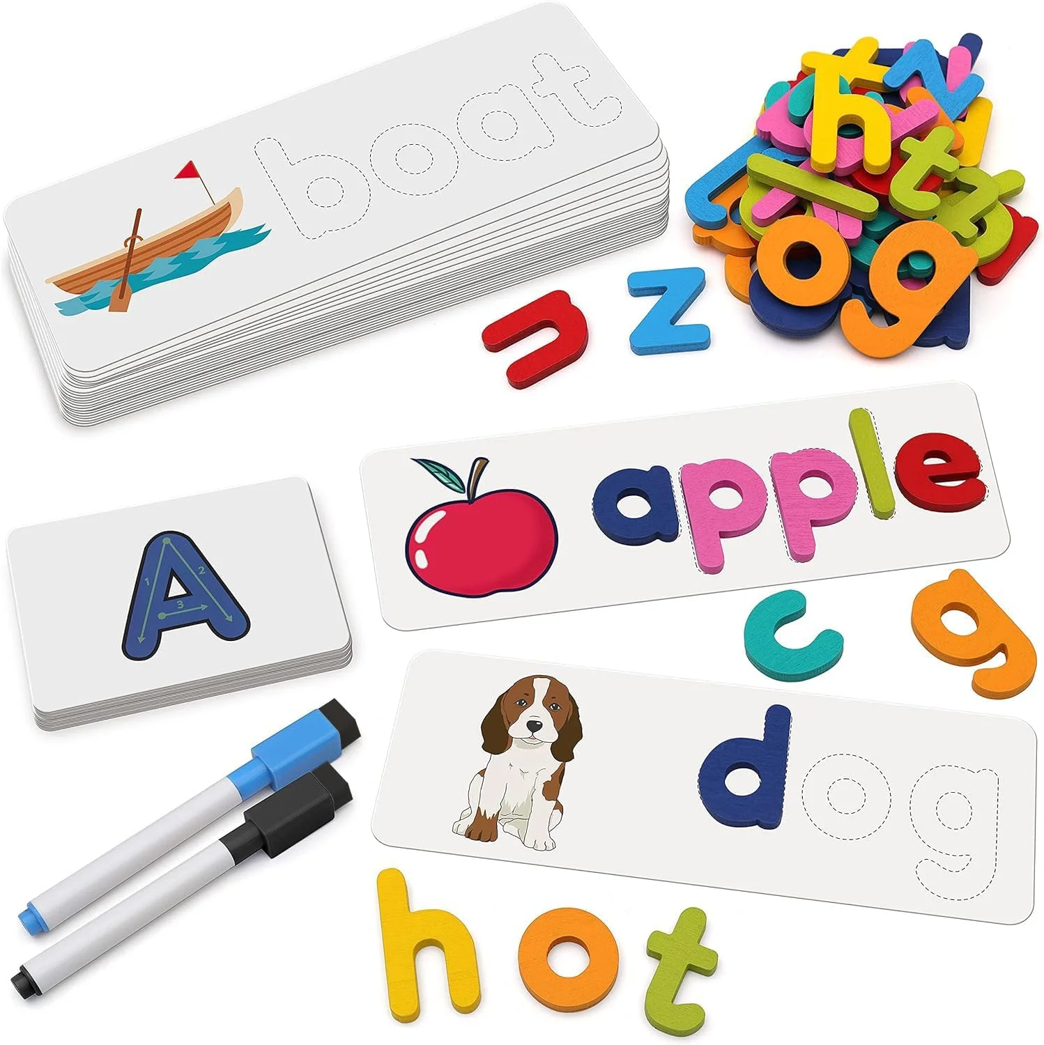 اسباب بازی آموزشی خواندن و هجی کردن Coogam، فلش کارت های حروف الفبا چوبی، بازی تطبیق کلمات دیداری، مجموعه ابزار آموزشی پیش دبستانی برای پسران و دختران 3، 4 و 5 ساله