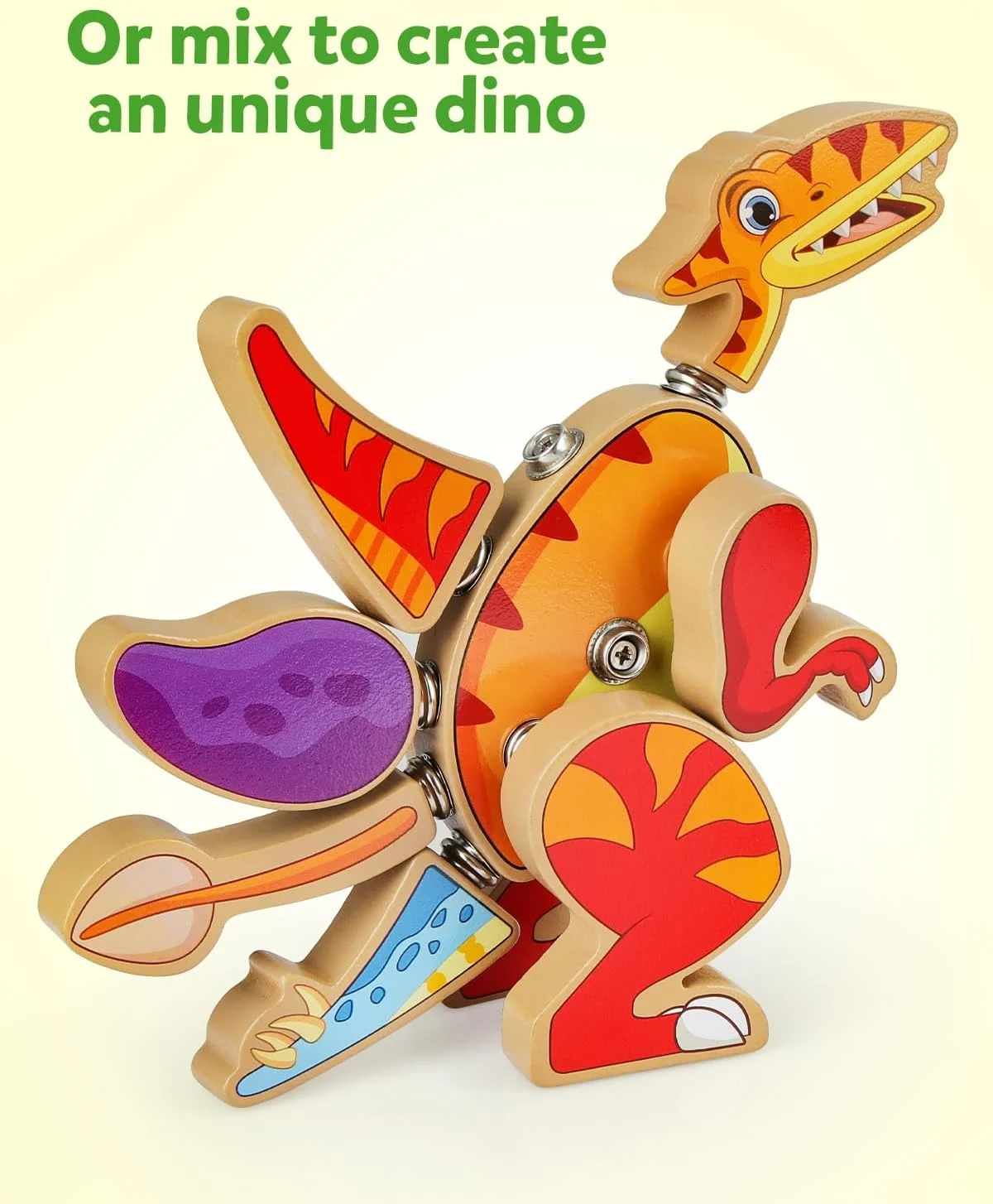 مجموعه بلوک ساختمانی دایناسور Coogam، سازندگان دایناسور چوبی با اتصال فشاری، مجموعه بازی دایناسور STEM، هدیه اسباب بازی آموزشی مهارت های حرکتی ظریف برای کودکان 3، 4 و 5 ساله