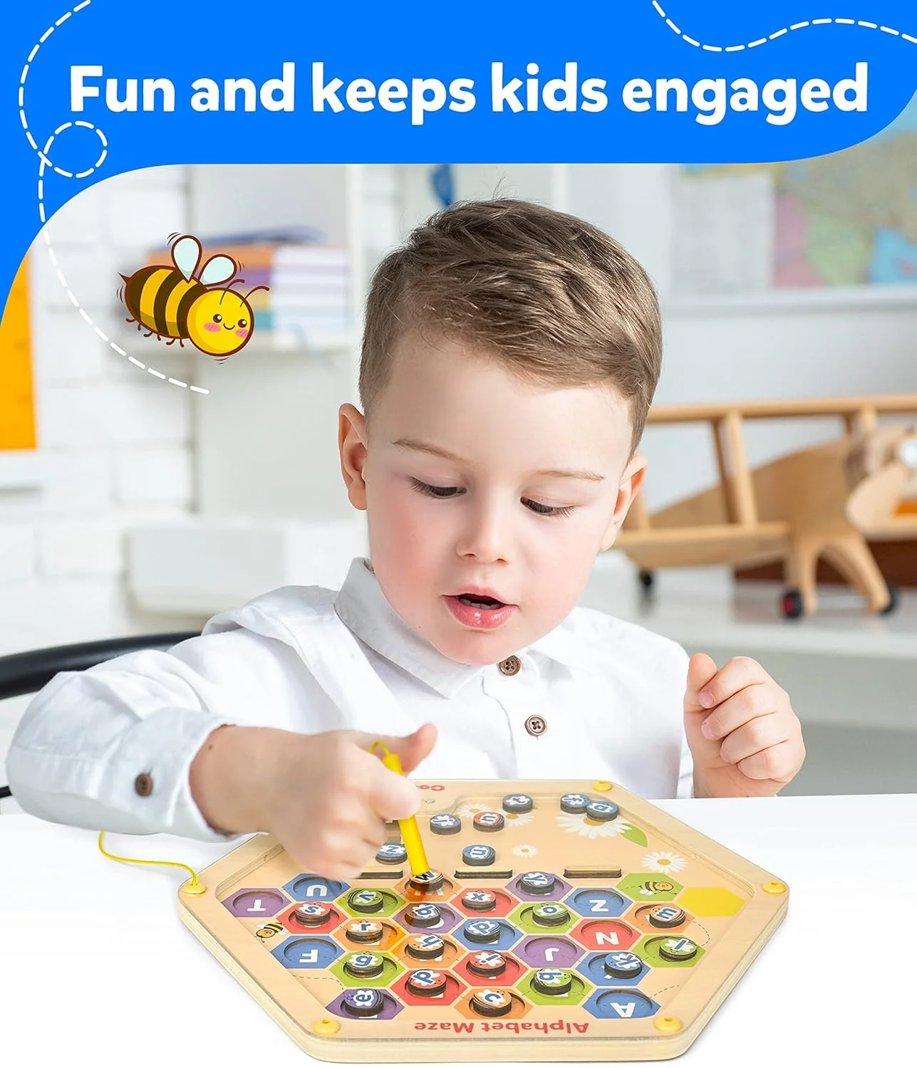 تخته ماز الفبای مغناطیسی Coogam، پازل تطبیق حروف الفبای چوبی، مهارت های حرکتی ظریف، اسباب بازی آموزشی مونته سوری برای کودکان 3، 4 و 5 ساله