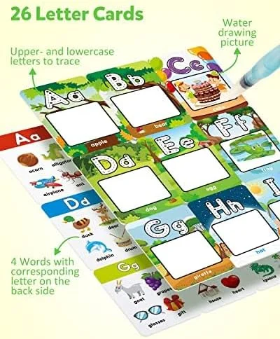 کارت های رنگ آمیزی با آب حروف الفبا کوگام، کارت های فلش نقاشی آکوا، نقاشی 26 حرف ABC کلمات، هدیه اسباب بازی آموزشی برای کودکان 3 4 5 ساله