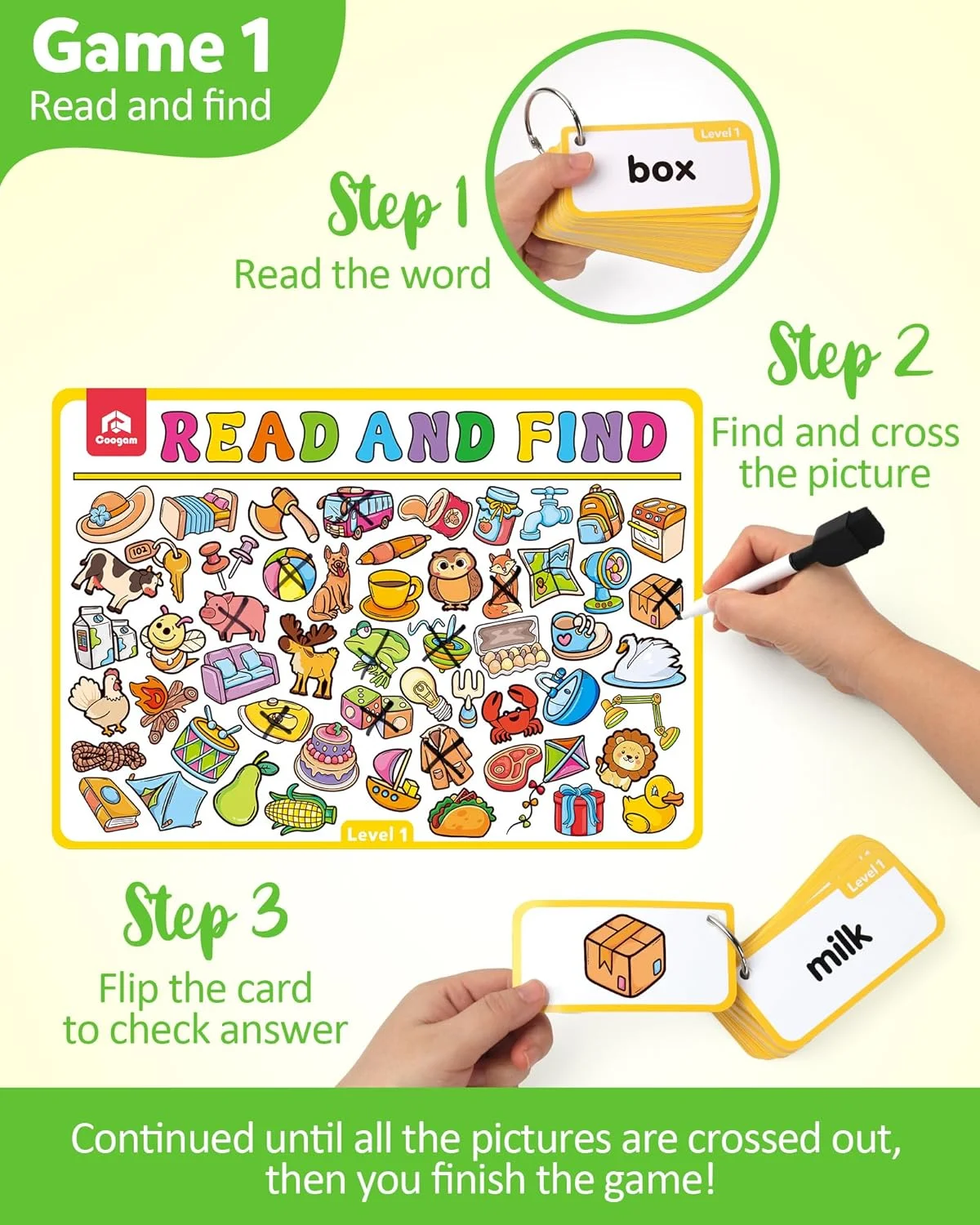 کارت های فعالیت جستجو و پیدا کردن Coogam برای کودکان 3، 4 و 5 ساله، کلمات نشانه، رنگ و شکل مونته سوری، هدیه اسباب بازی مسافرتی آموزشی پیش دبستانی