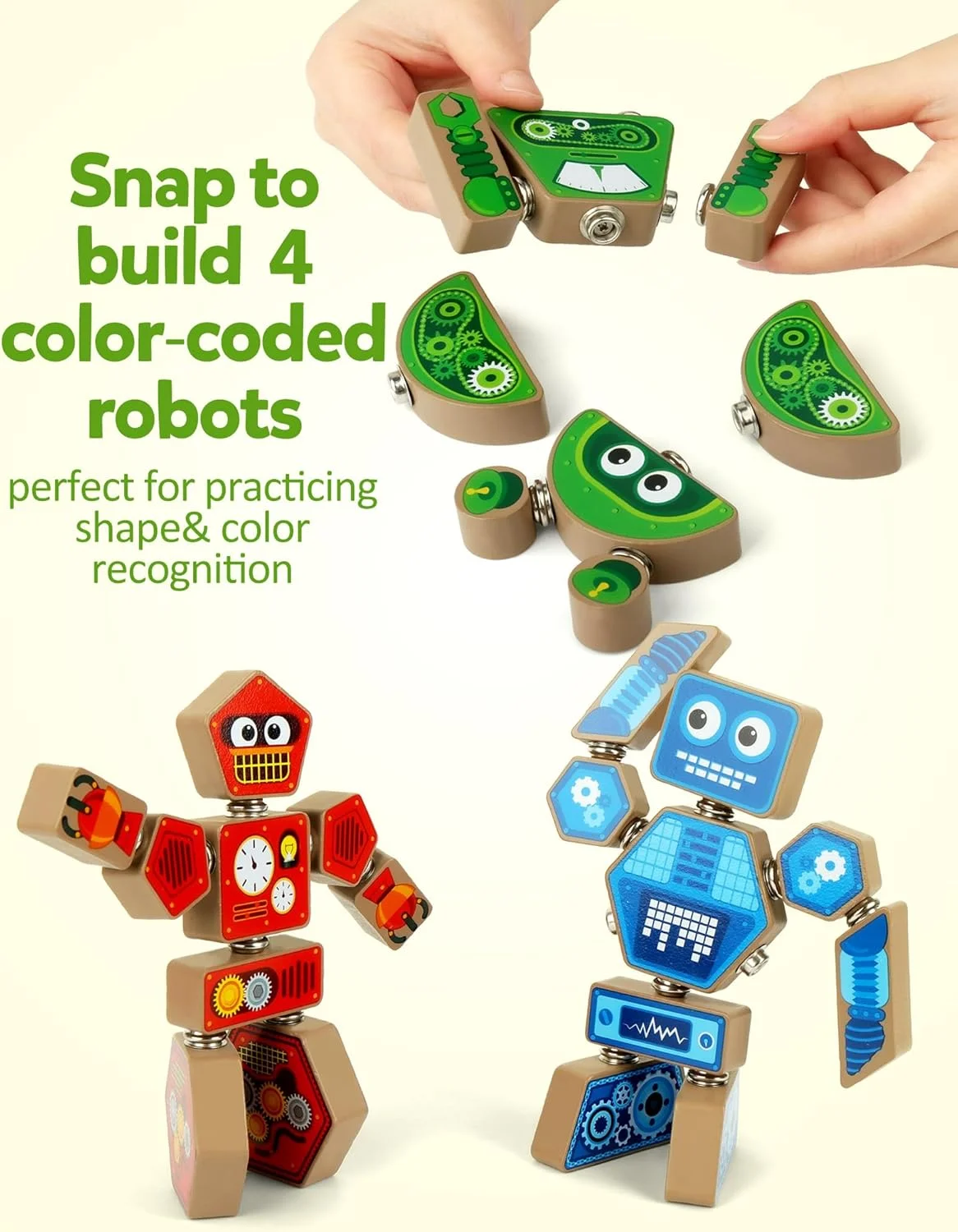 مجموعه بلوک های ربات جداشدنی Coogam، اسباب بازی ساختنی STEM چوبی، سازنده حرکتی ظریف، اسباب بازی آموزشی شکل رنگی هدیه برای پسران دختران 3 4 5 ساله