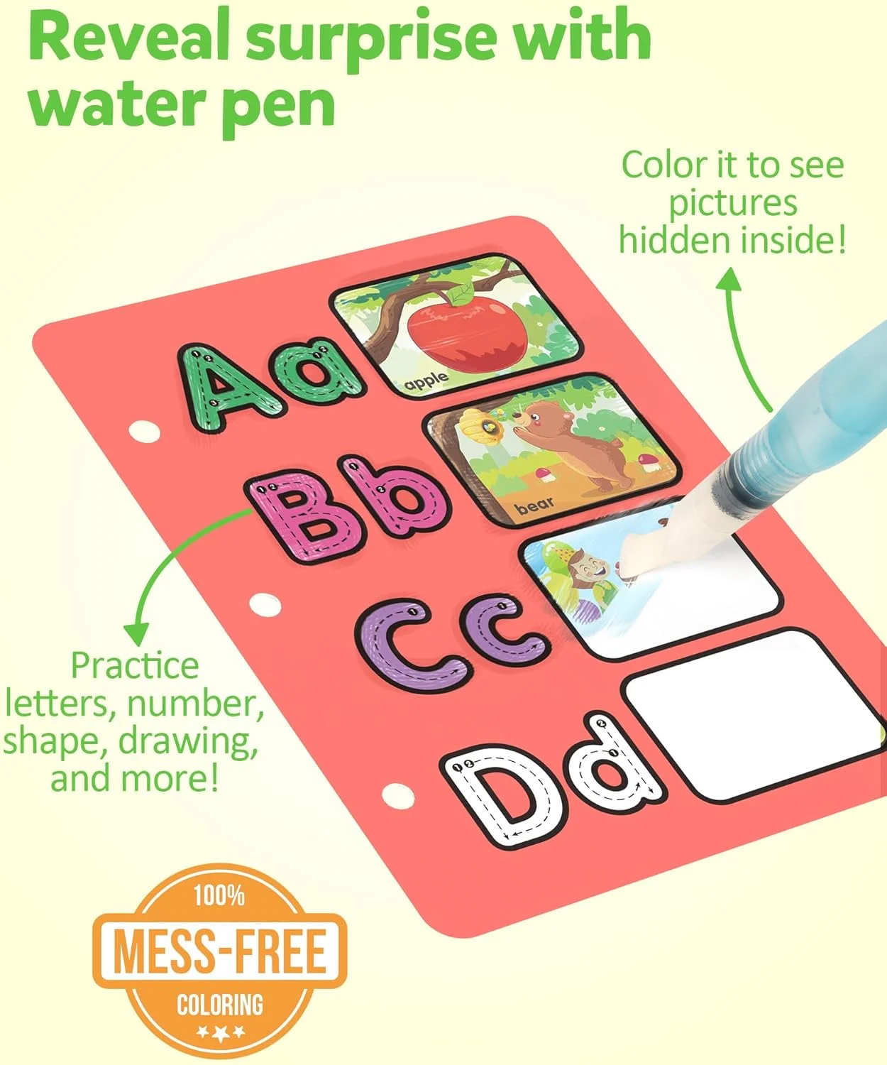 کتاب رنگ آمیزی با آب Coogam، اسباب بازی های نقاشی با آب بدون کثیف کاری، مجموعه 12 صفحه دو طرفه نقاشی با آب، هدیه آموزشی برای کودکان 3، 4 و 5 ساله