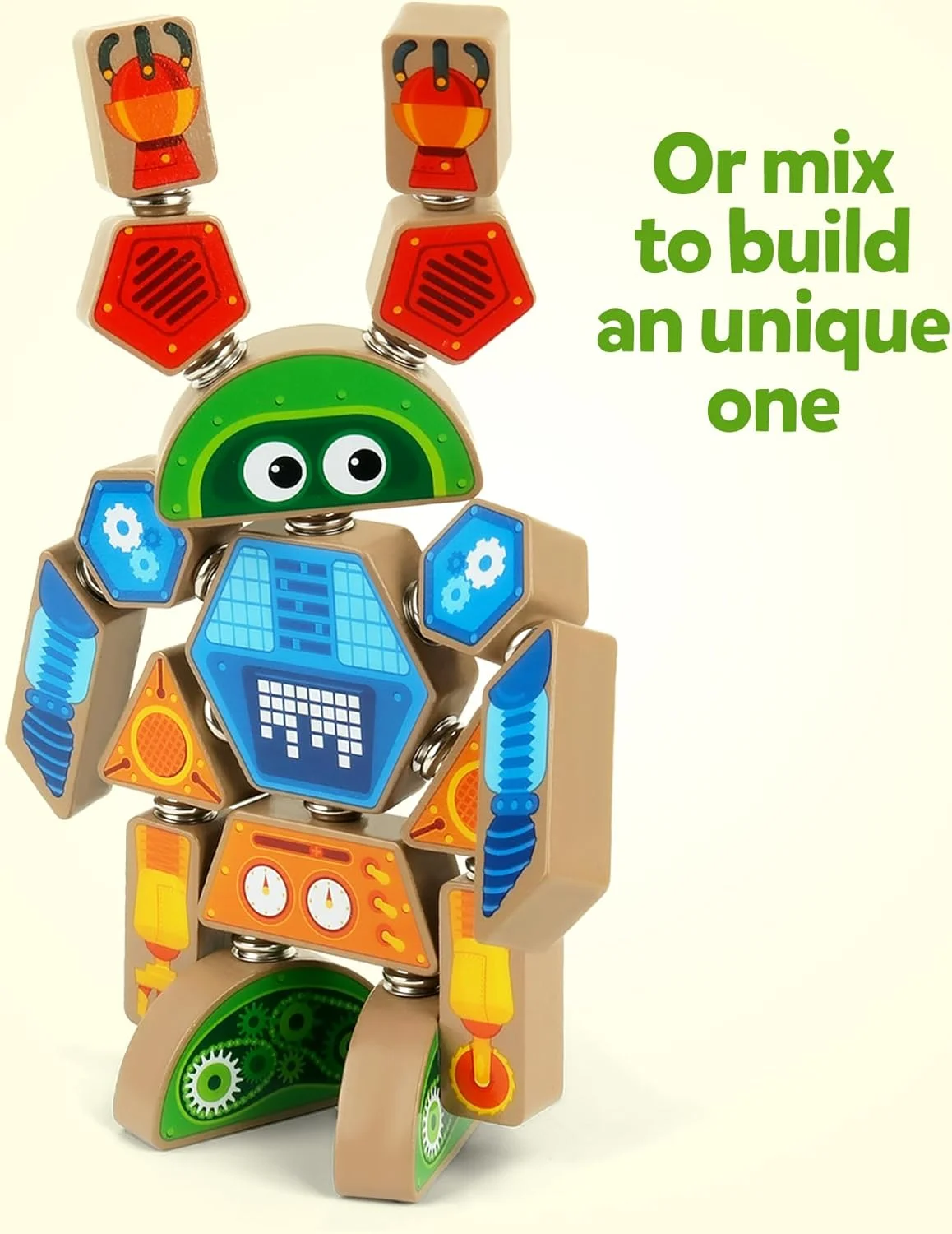 مجموعه بلوک های ربات جداشدنی Coogam، اسباب بازی ساختنی STEM چوبی، سازنده حرکتی ظریف، اسباب بازی آموزشی شکل رنگی هدیه برای پسران دختران 3 4 5 ساله