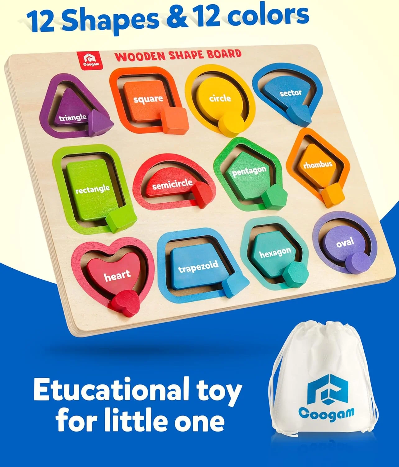 پازل چوبی رنگی اشکال Coogam برای کودکان نوپا، بازی تطبیق تخته میخک مونته سوری، اسباب بازی های آموزشی حرکتی ظریف برای کودکان 3 4 5 ساله