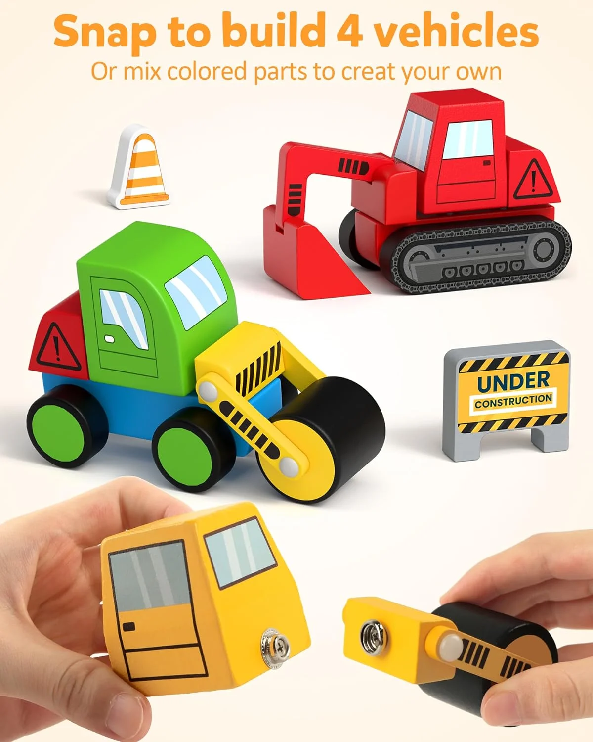 اسباب بازی کامیون ساختنی جداشدنی Coogam برای کودکان نوپا، مجموعه بلوک ساخت ماشین مهندسی به هم پیوسته، اسباب بازی آموزشی مونته سوری STEM برای کودکان 3-8 ساله