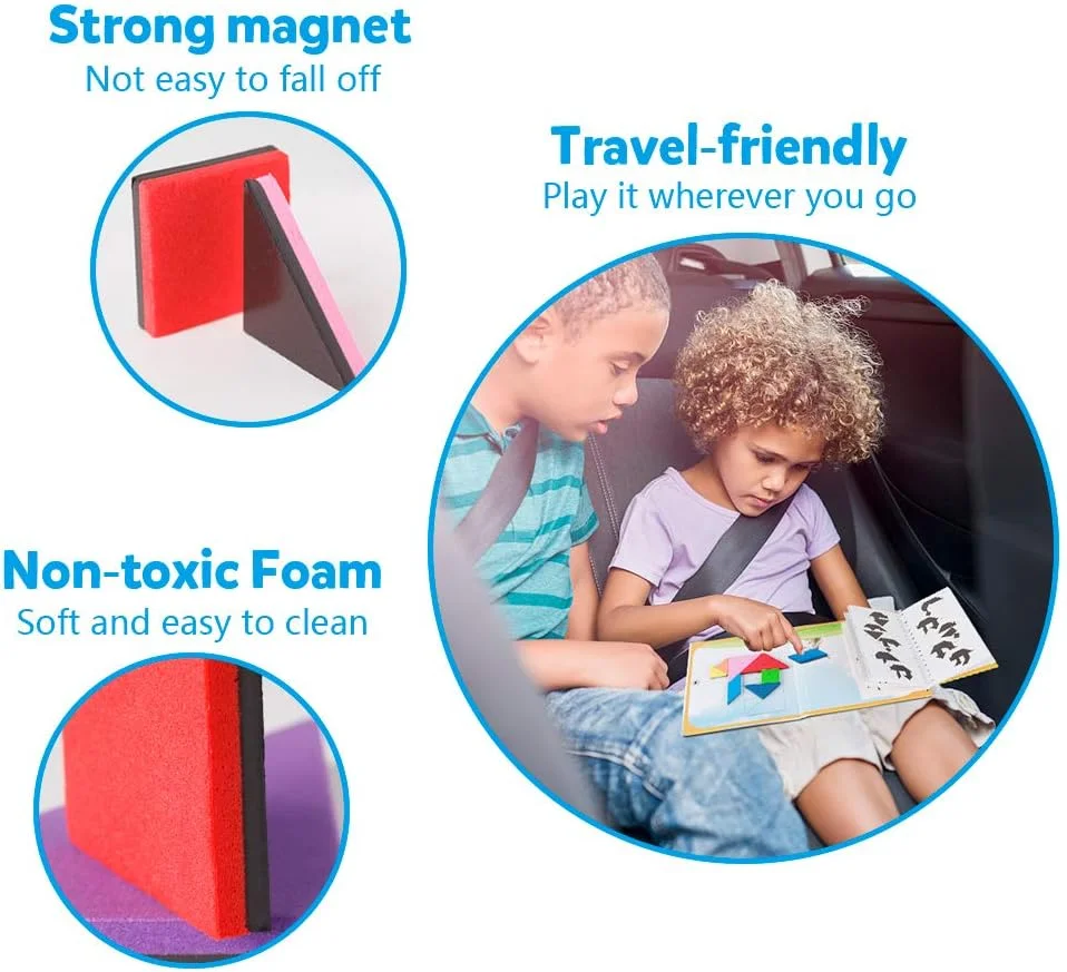 کتاب پازل اشکال تانگرام مغناطیسی مسافرتی Coogam با راه حل (240 الگو)