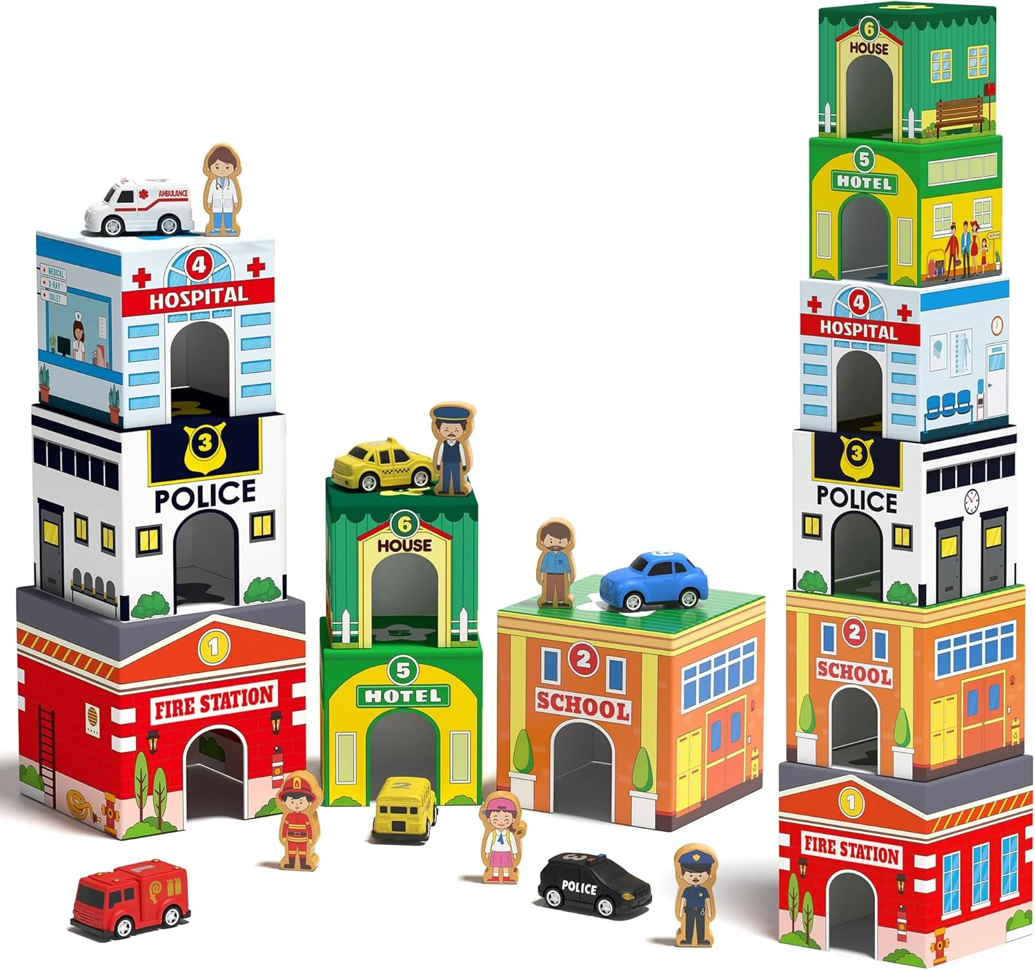 اسباب بازی چیدنی و مرتب کردنی کودکان نوپا Coogam با گاراژهای تودرتو و ماشین‌ها، جعبه‌های بلوک قابل چیدن اعداد برای آموزش مشاغل اجتماعی به کودکان، هدیه اسباب بازی آموزشی مونته سوری پیش دبستانی برای نوزادان 2، 3 و 4 ساله