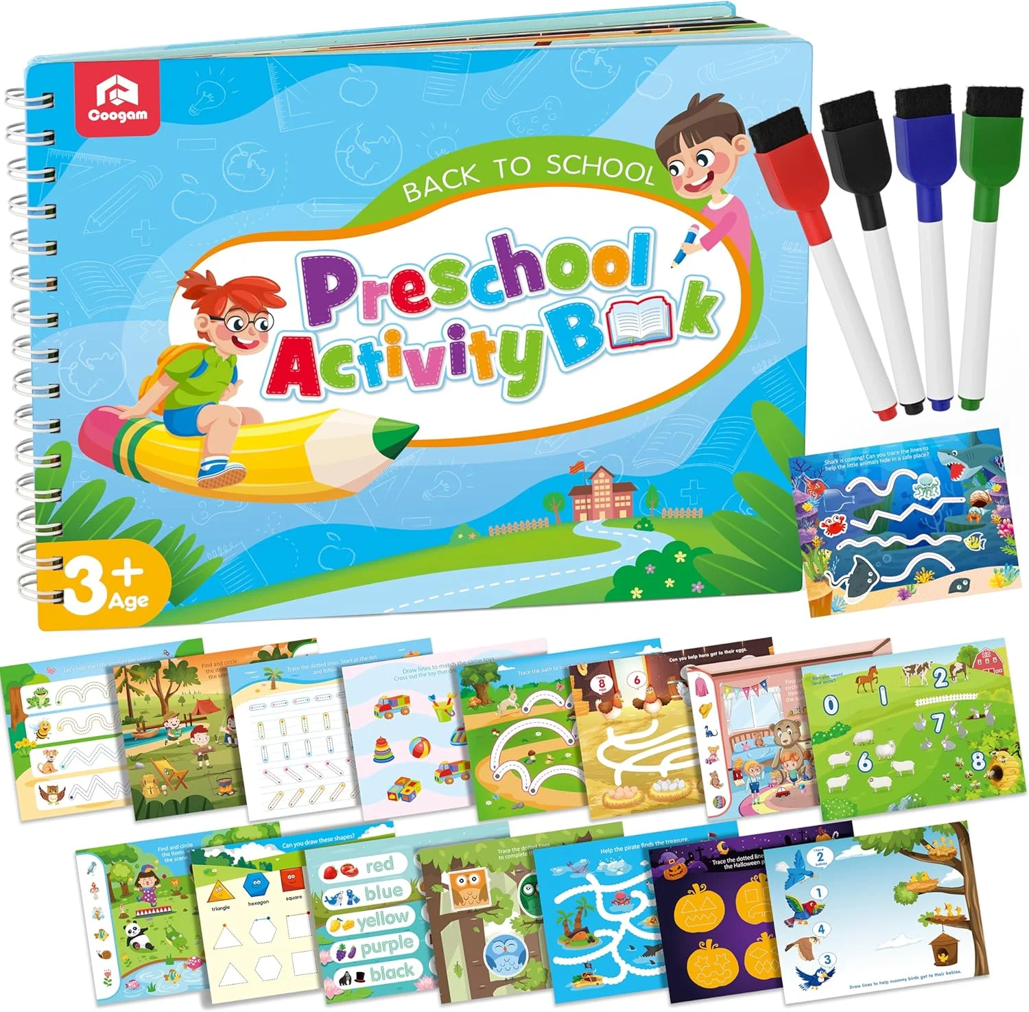 کتاب تمرین کنترل مداد Coogam، آموزش نوشتن حروف الفبا، اعداد، دست خط، تقویت مهارت های حرکتی ظریف، اسباب بازی آموزشی مونته سوری، هدیه ای برای کودکان پیش دبستانی