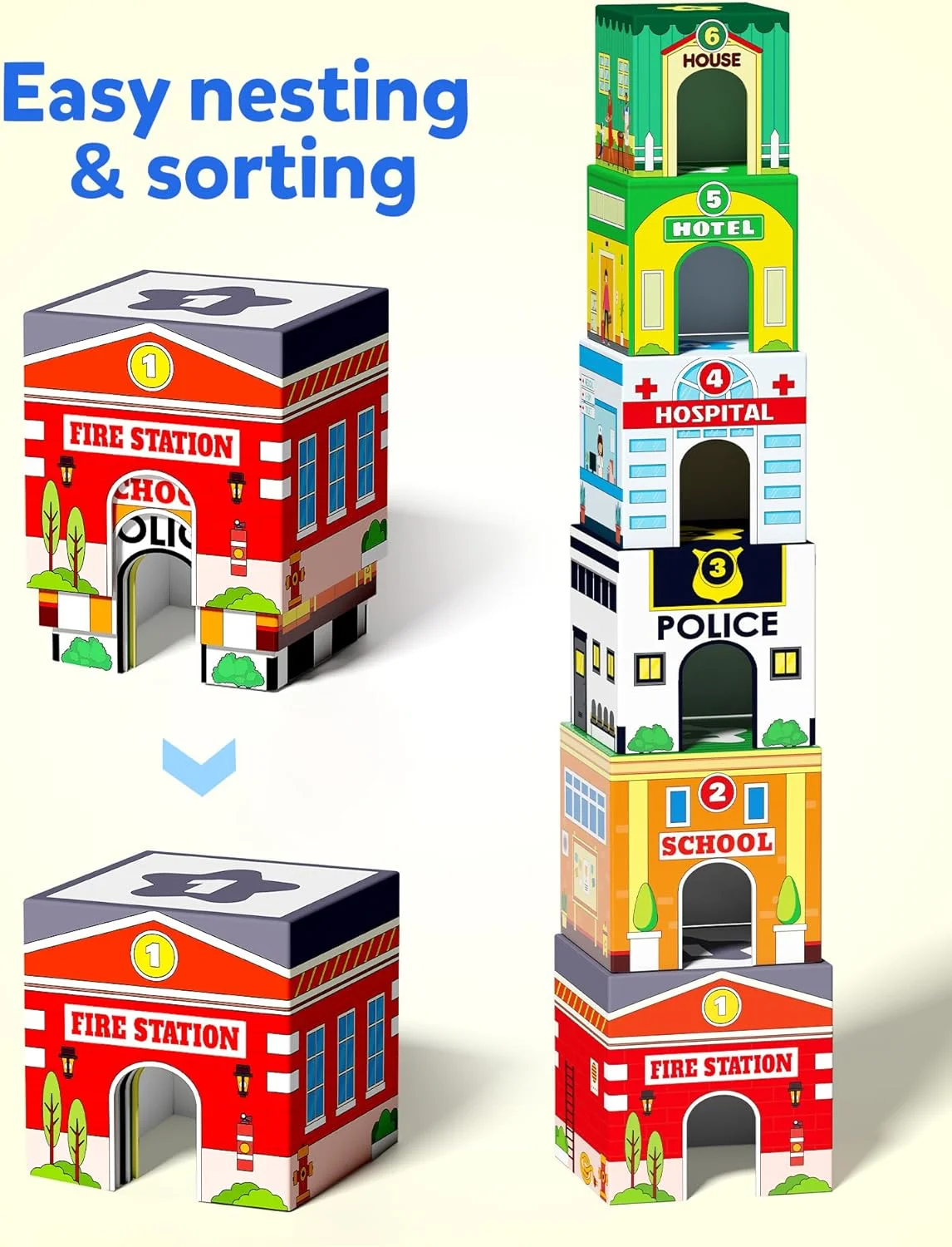 اسباب بازی چیدنی و مرتب کردنی کودکان نوپا Coogam با گاراژهای تودرتو و ماشین‌ها، جعبه‌های بلوک قابل چیدن اعداد برای آموزش مشاغل اجتماعی به کودکان، هدیه اسباب بازی آموزشی مونته سوری پیش دبستانی برای نوزادان 2، 3 و 4 ساله