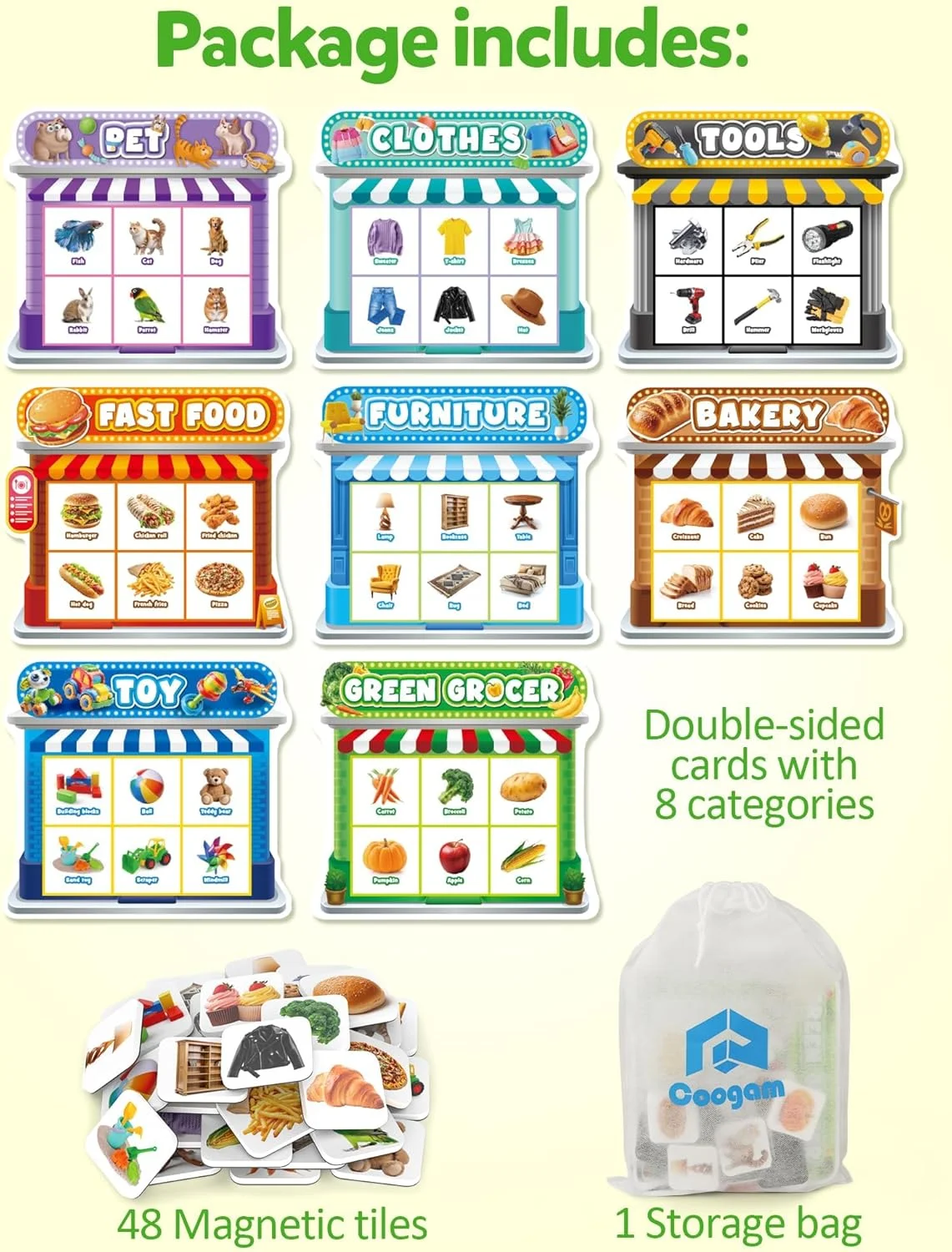 اسباب بازی آهنربایی یخچال Coogam، بازی تطبیق مغناطیسی حرکتی ظریف مونته سوری، مجموعه اسباب بازی مواد غذایی، حیوانات خانگی، خواربار، مبلمان، هدیه اسباب بازی حسی آموزشی برای کودکان نوپا 3-8 ساله