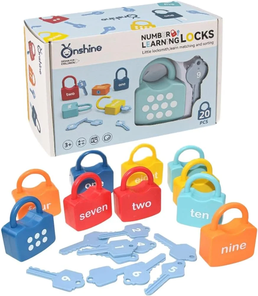 ۱۰ عدد قفل آموزشی کودکانه با کلید، تطبیق اعداد و شمارش، اسباب بازی های آموزشی ریاضی مونته سوری برای کودکان ۳ سال به بالا، بازی ها و هدایای پیش دبستانی برای پسران و دختران